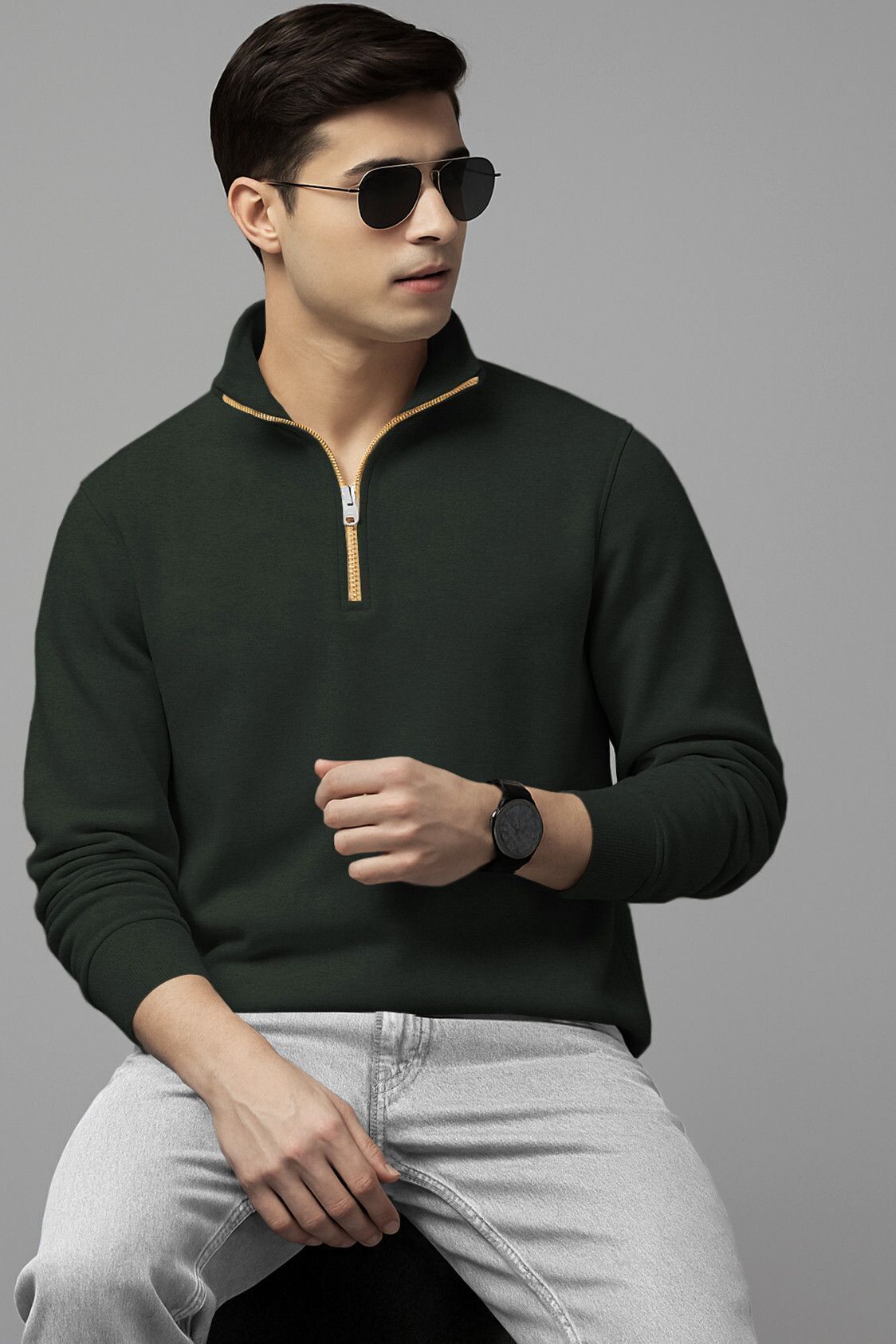 tripr Men Solid High Neck Dark Green Sweater-picture-14