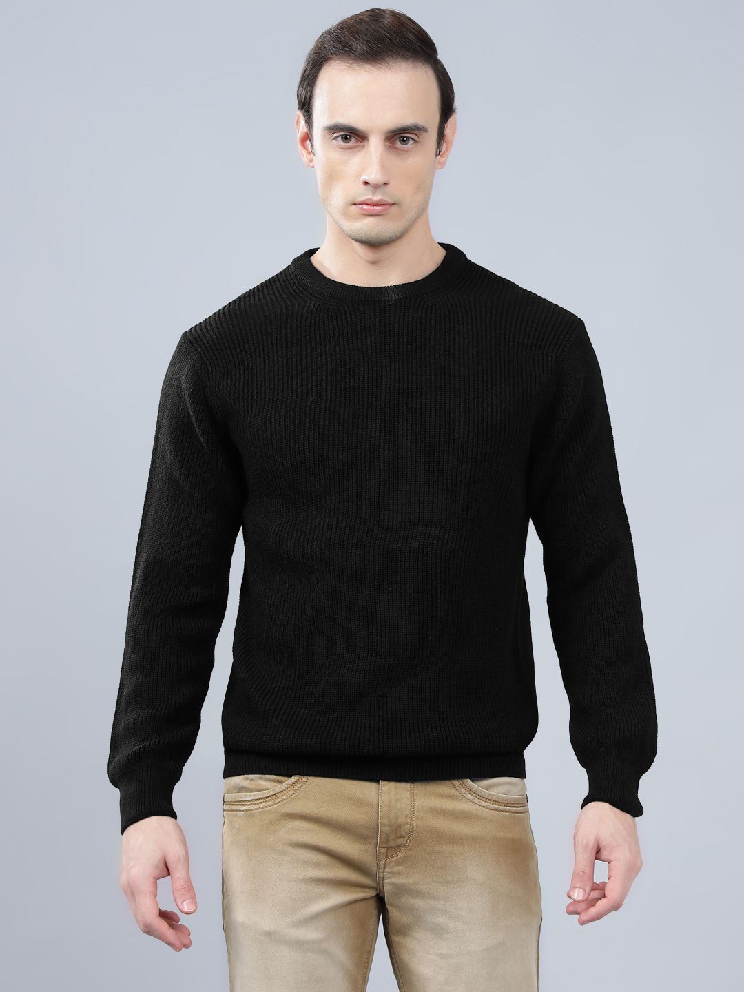 Men Solid Round Neck Black Sweater-image-30