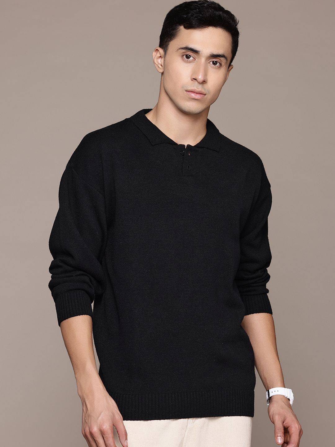 roadster Men Solid High Neck Black Sweater-picture-45