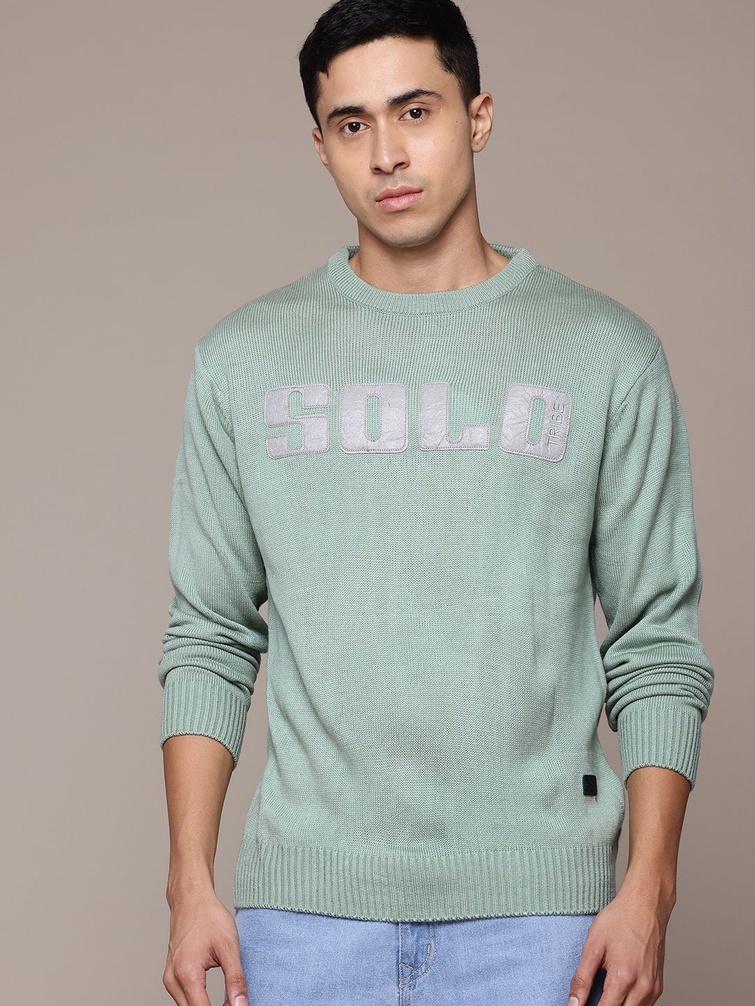 roadster Men Self Design Round Neck Green Sweater-picture-32