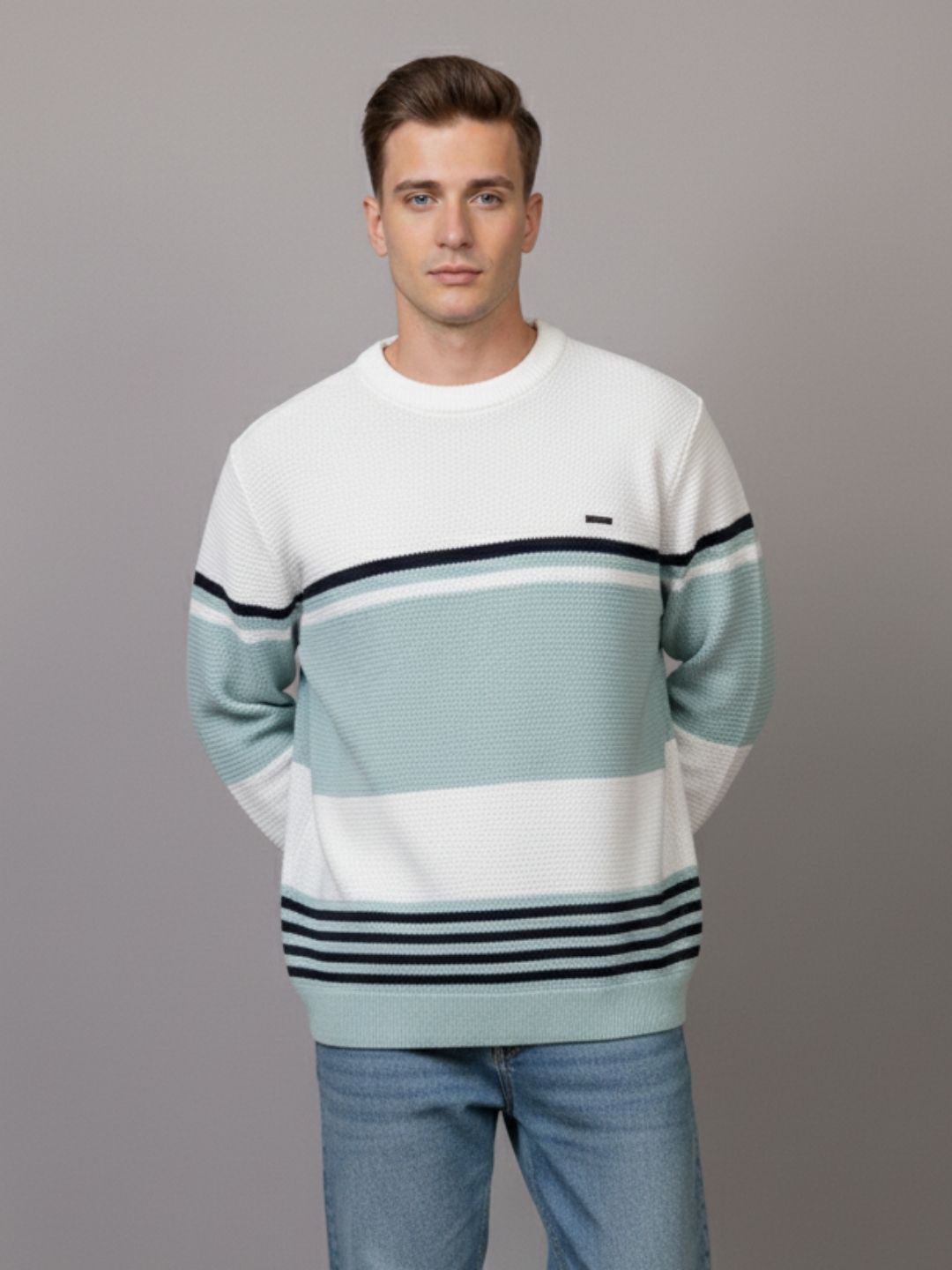 way to trendy Men Solid Round Neck Green Sweater-picture-32