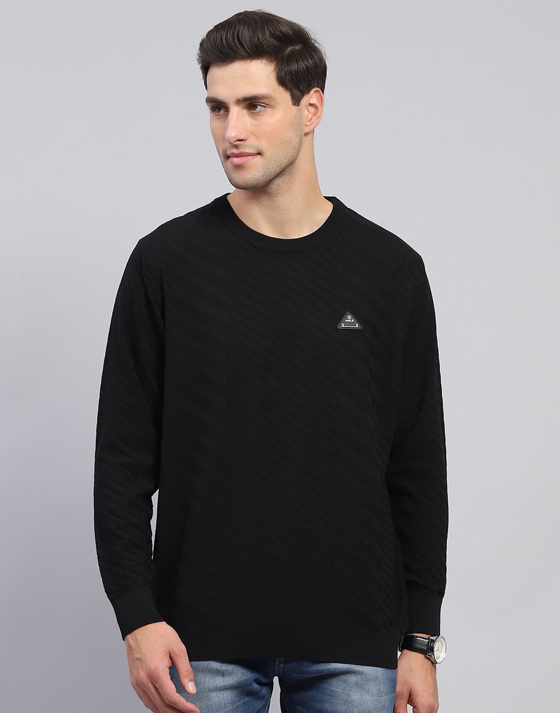 rock.it Men Self Design Round Neck Black Sweater-picture-13