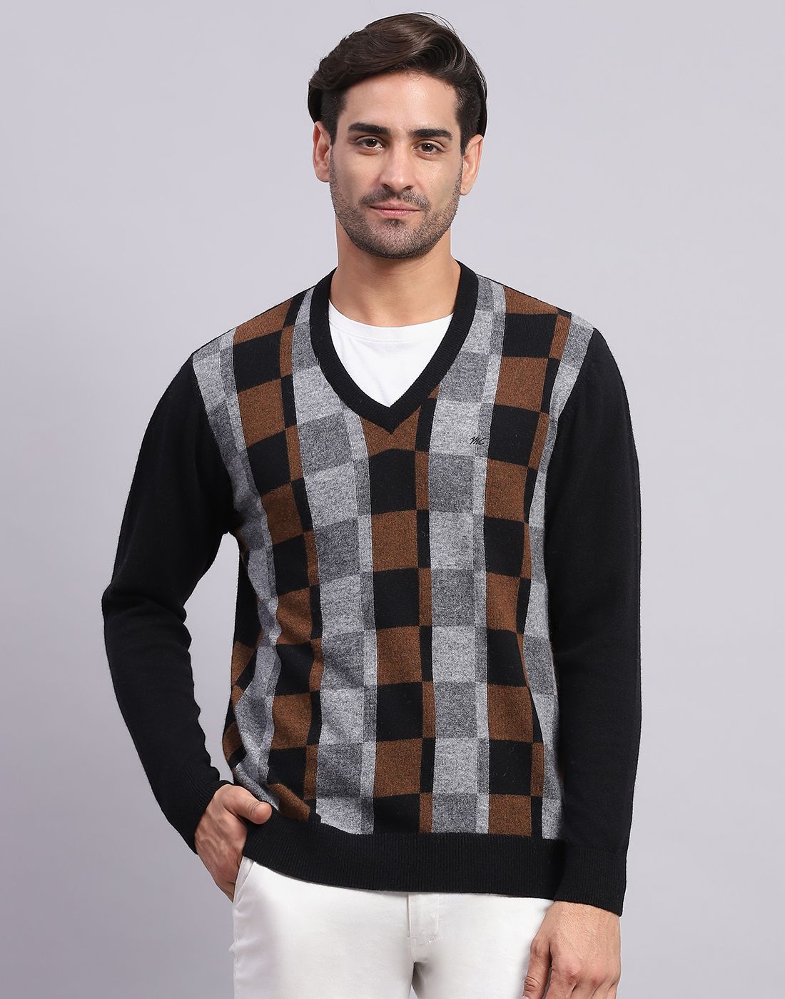 monte carlo Men Self Design V Neck Black Sweater-picture-33