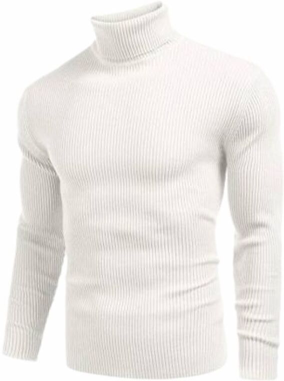 Men Woven High Neck White Sweater-image-30