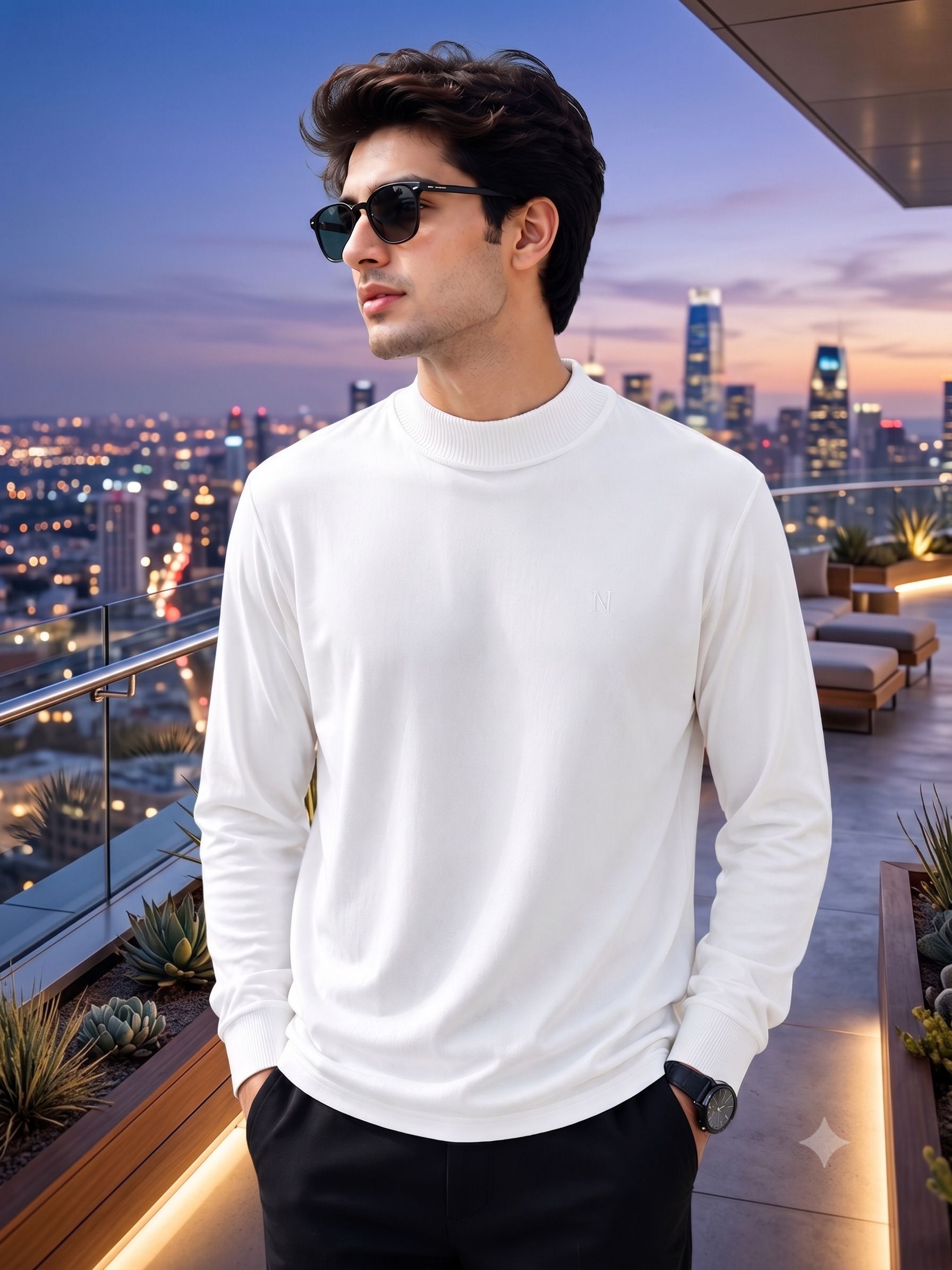 mno Men Solid Turtle Neck White Sweater-picture-35