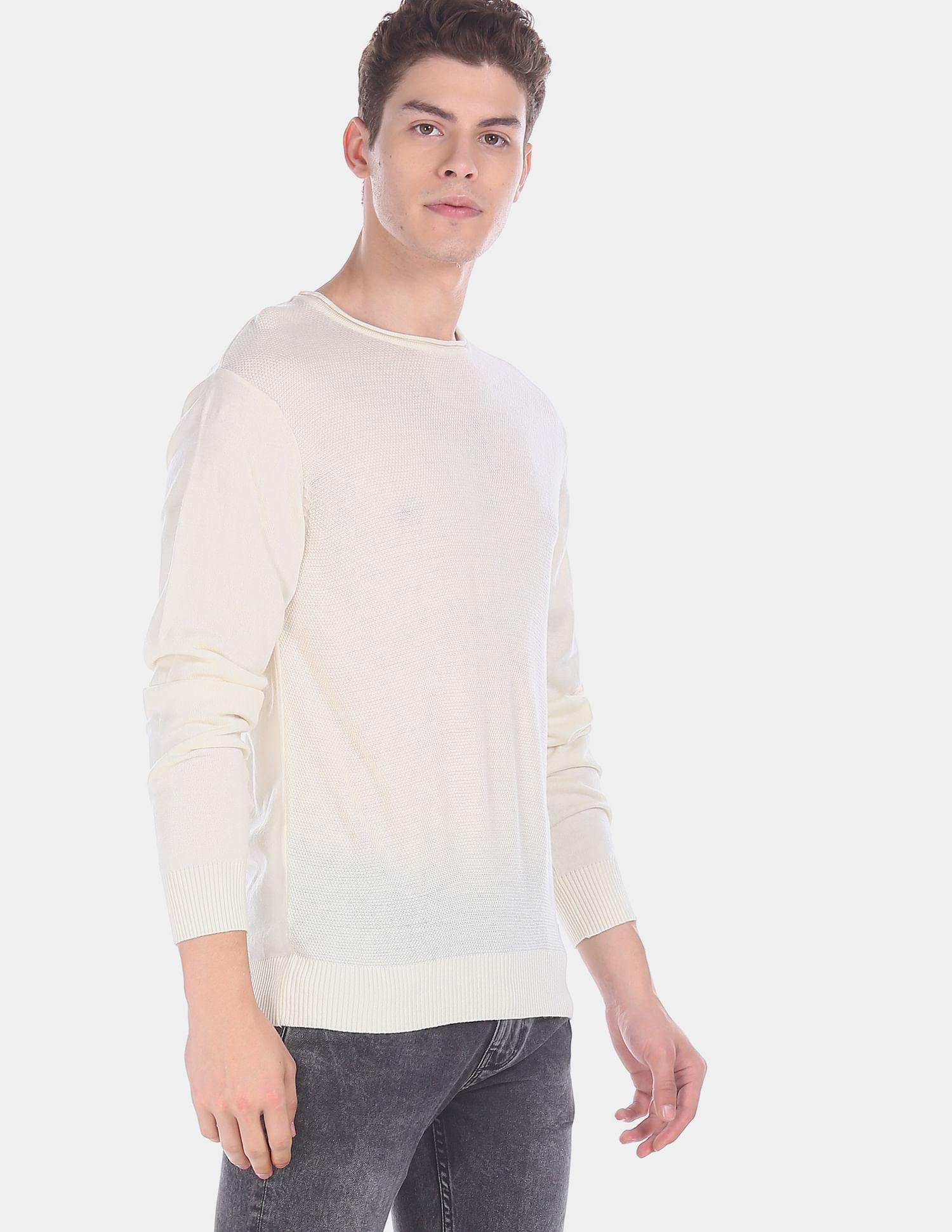 Men Solid Round Neck Grey Sweater-image-42