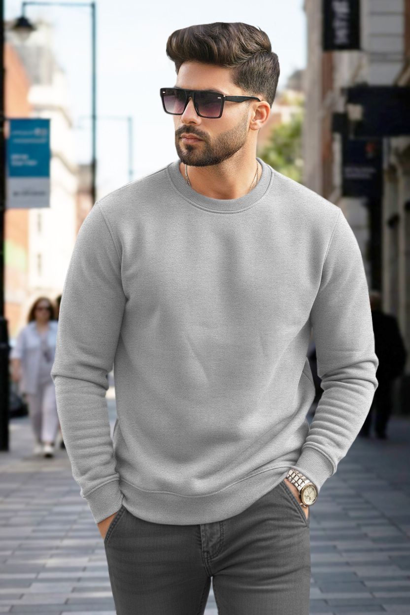 tripr Men Solid Round Neck Grey Sweater-picture-13