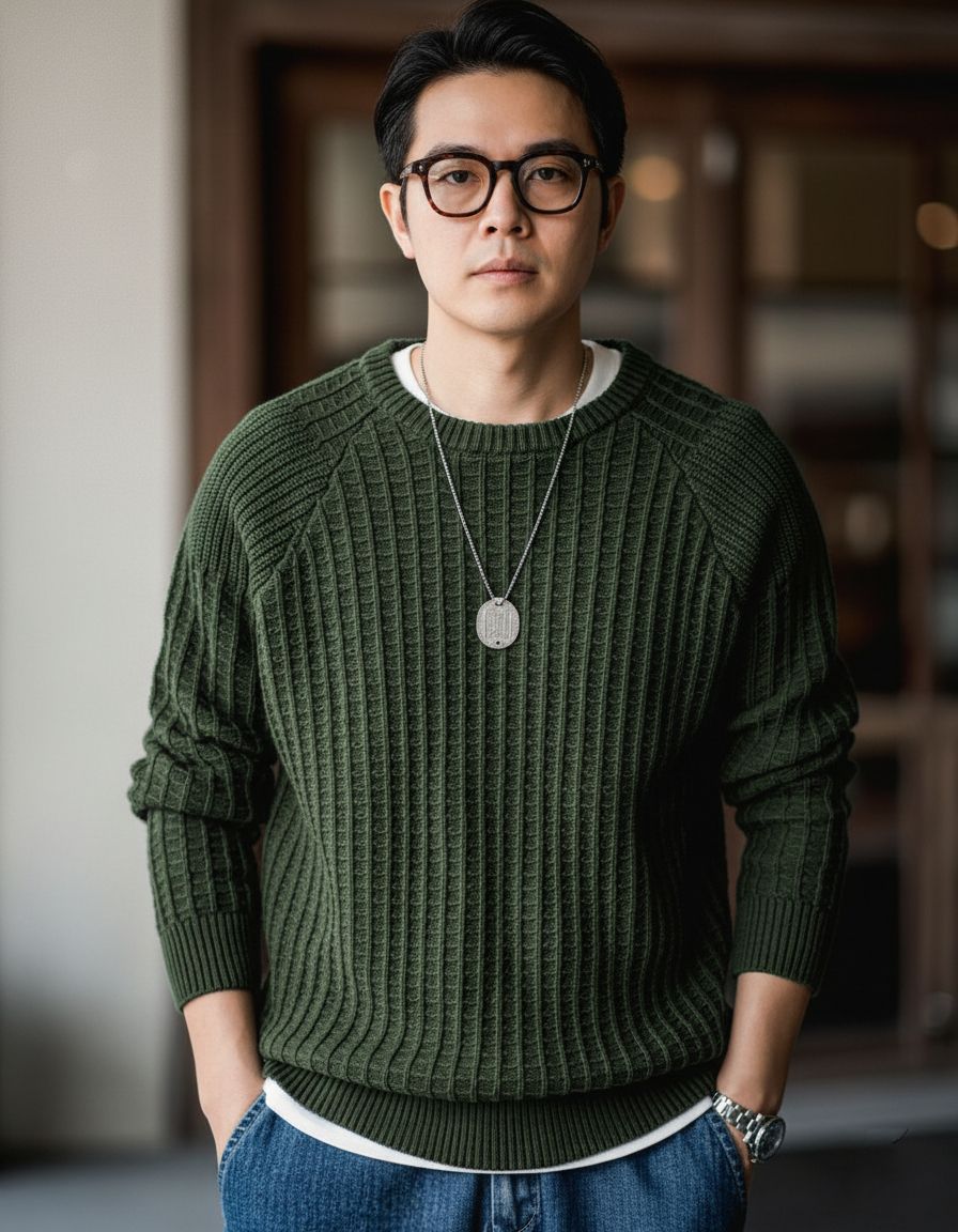 Men Solid Round Neck Green Sweater