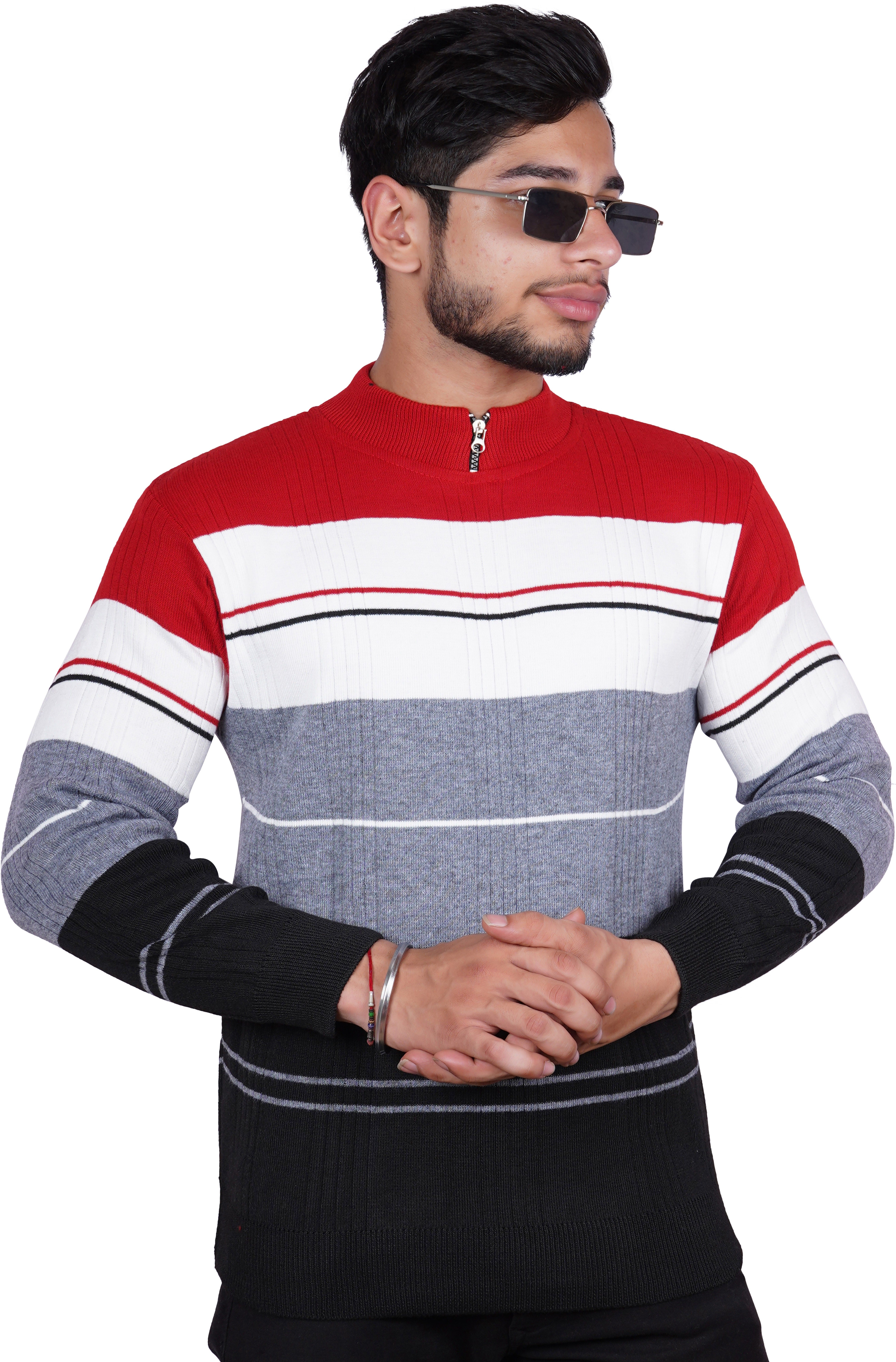 Men Striped High Neck Multicolor Sweater-image-34