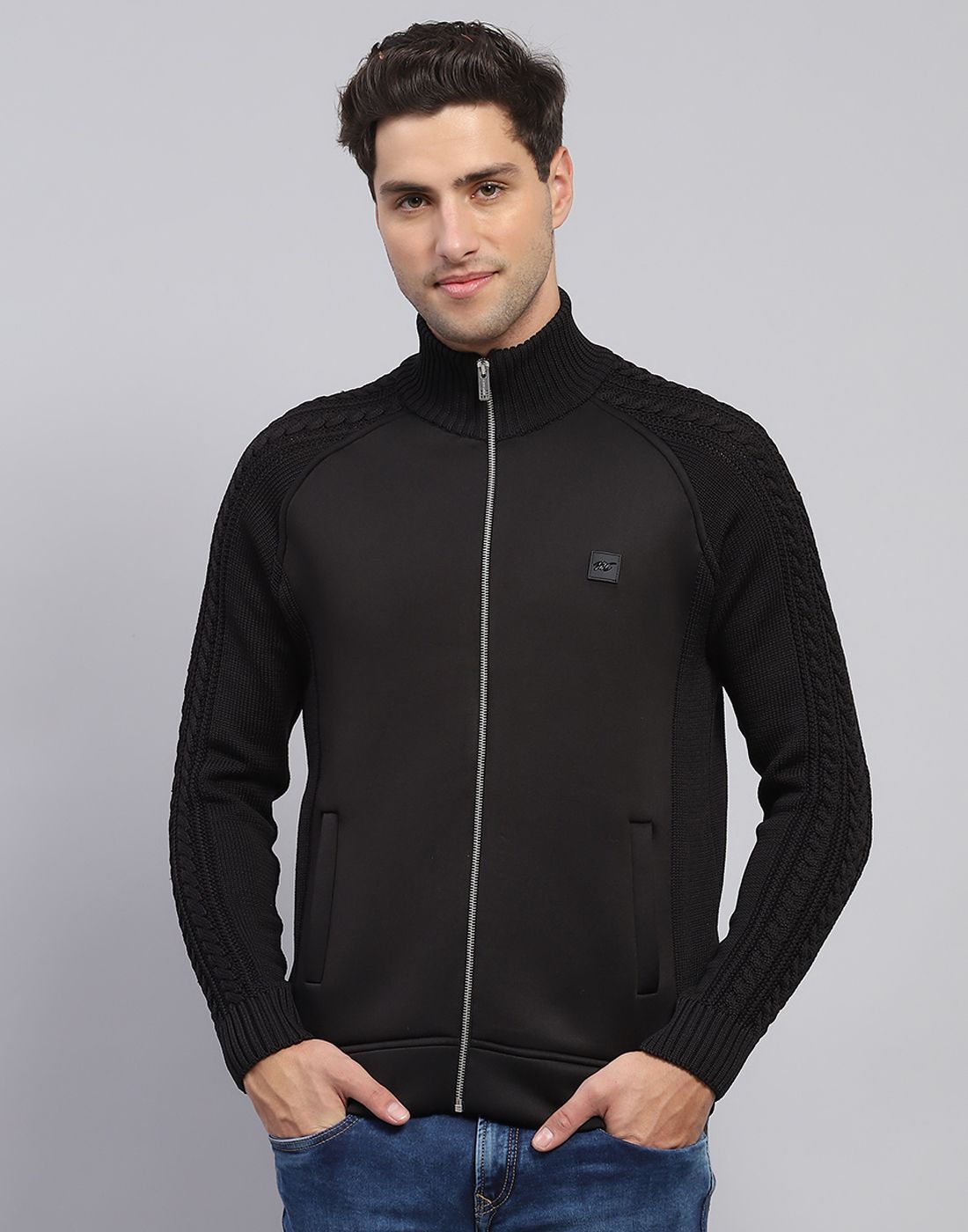 monte carlo Men Solid High Neck Black Sweater-picture-26