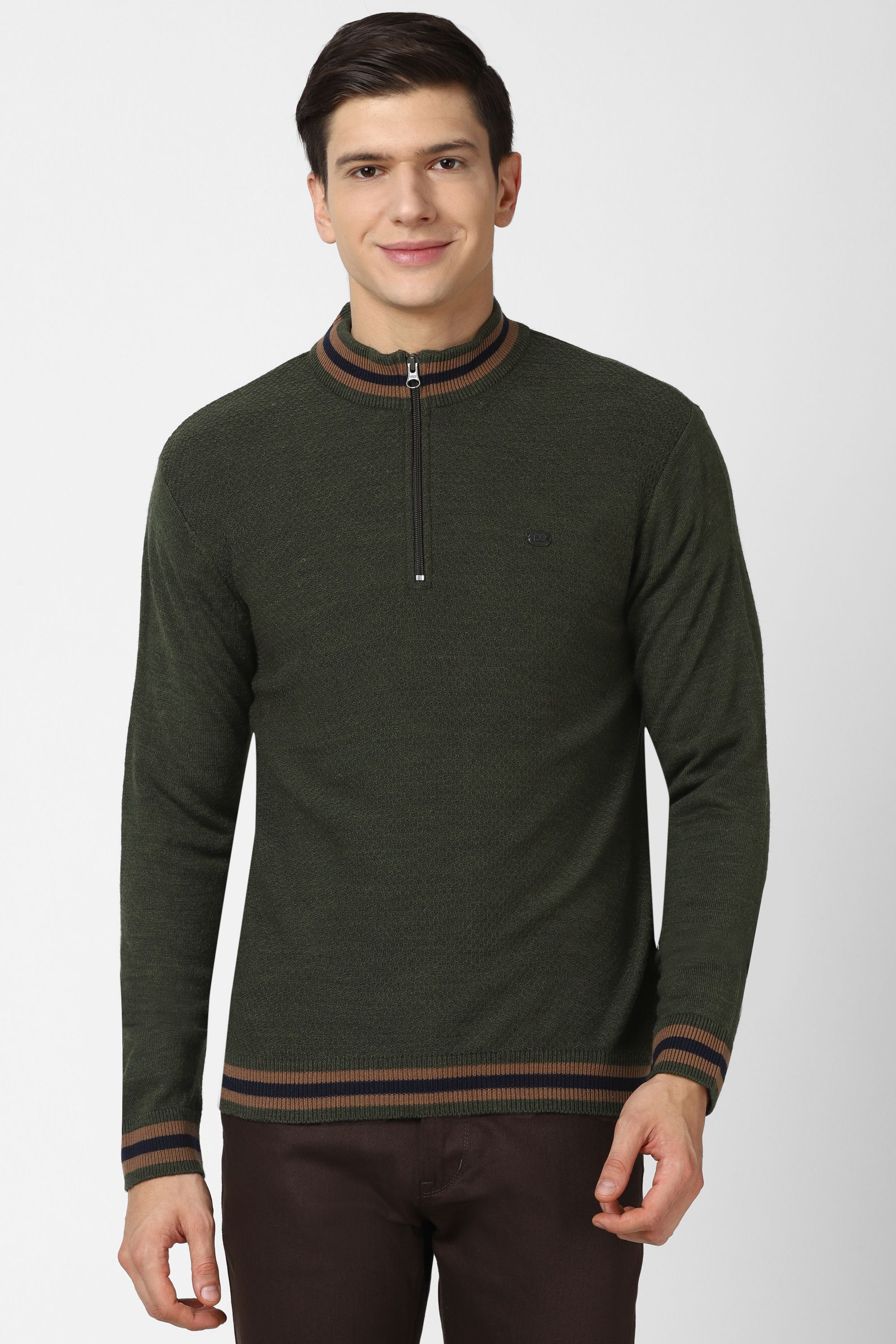 peter england Men Solid High Neck Green Sweater-picture-14