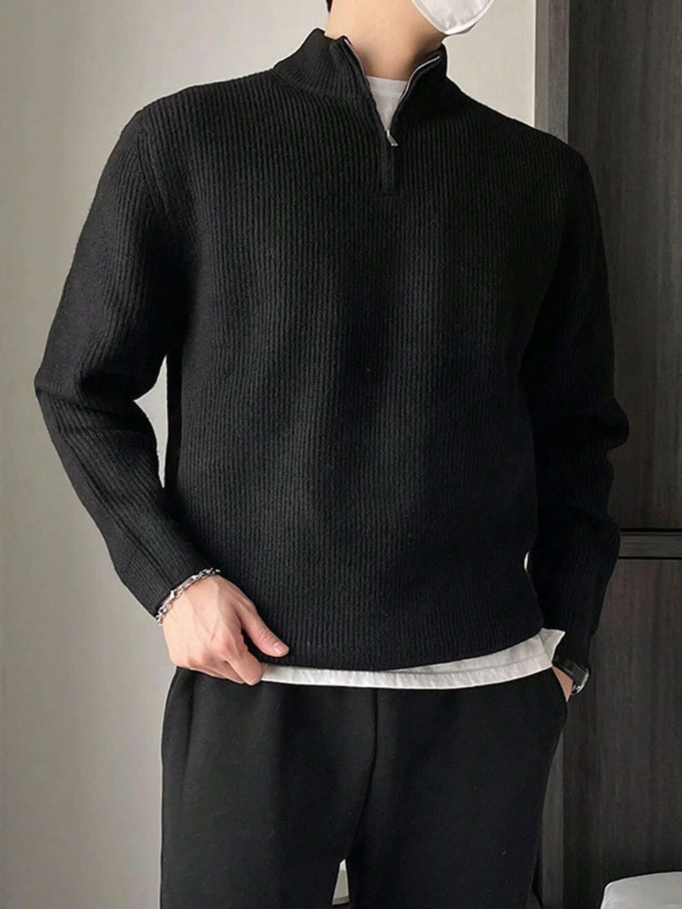 colorchakra Men Self Design High Neck Black Sweater-picture-36