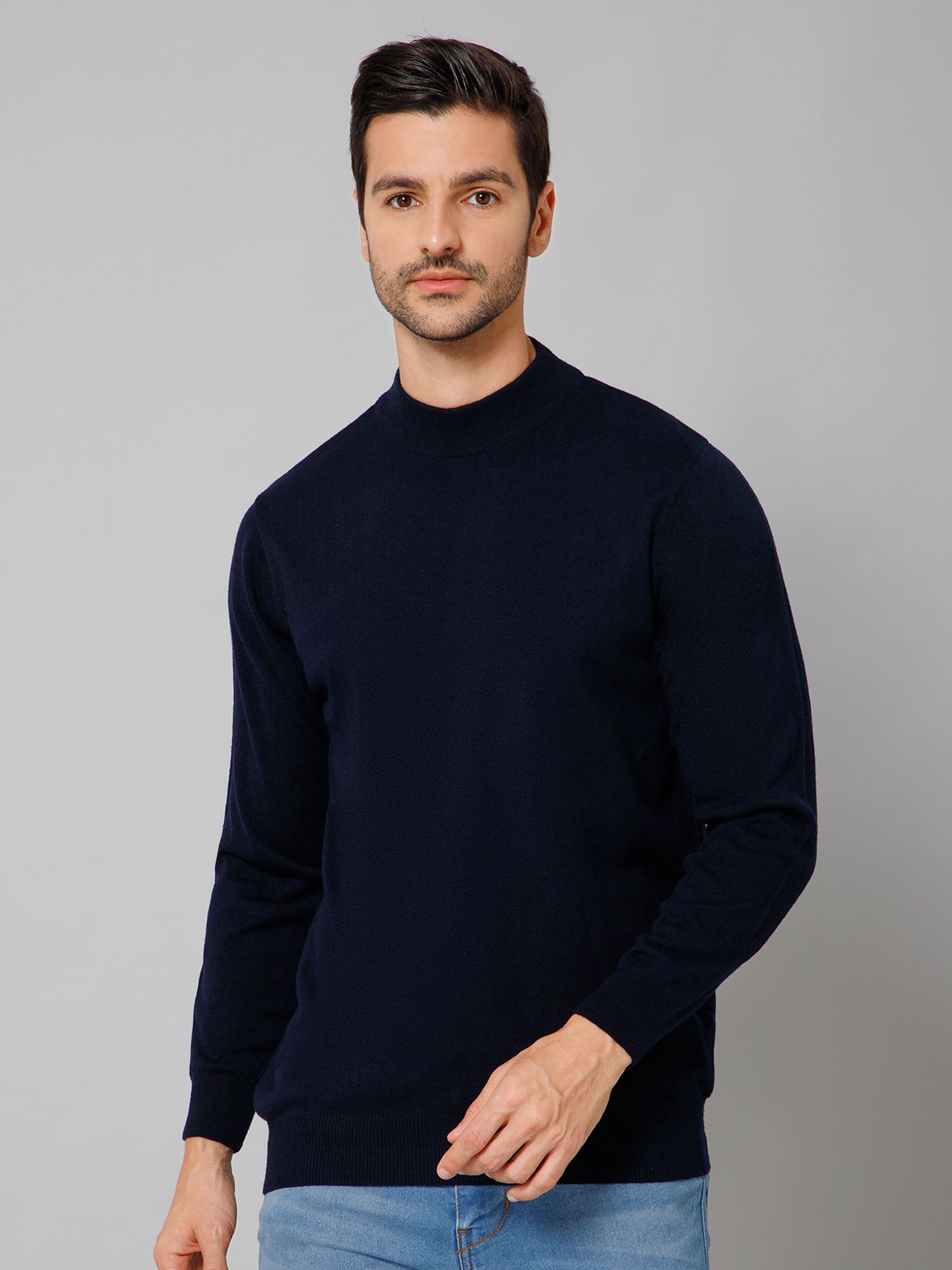cantabil Men Solid Round Neck Blue Sweater-picture-18