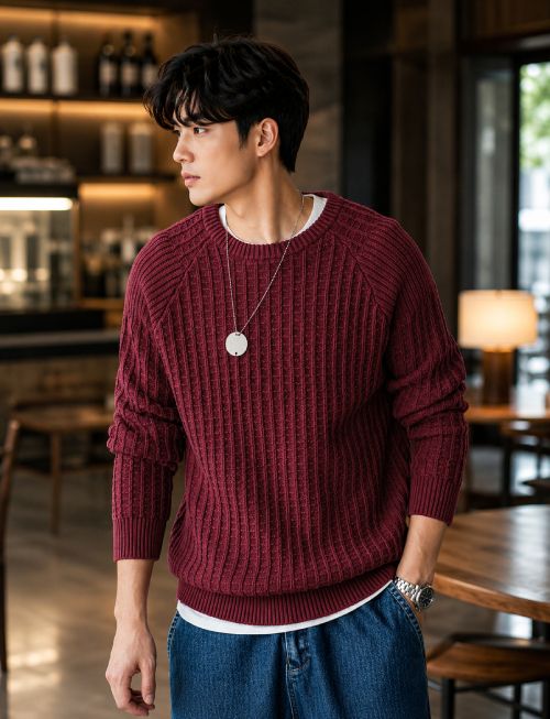 fashlook Men Solid Round Neck Maroon Sweater-picture-23