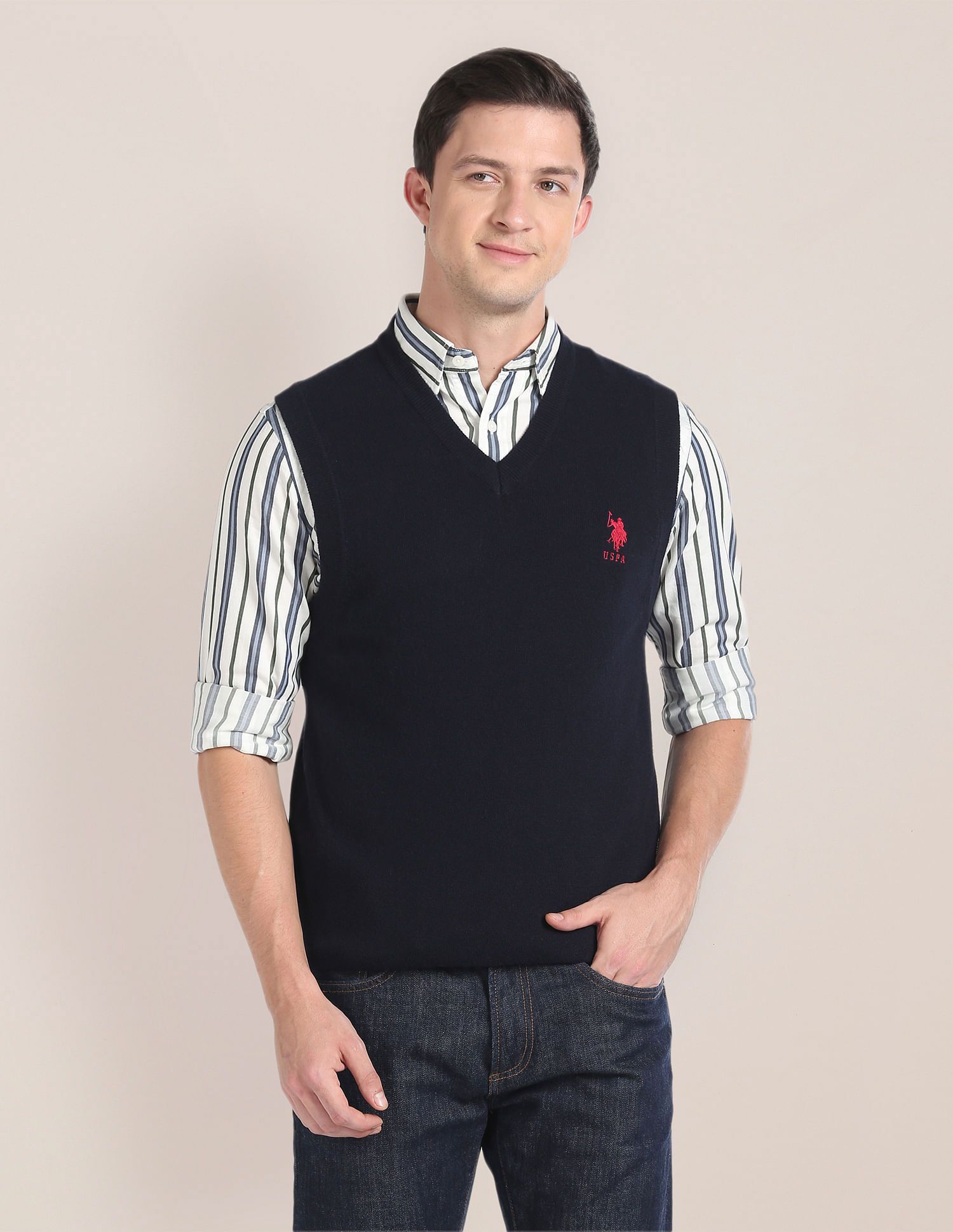 u.s. polo assn. Men Solid V Neck Blue Sweater-picture-20