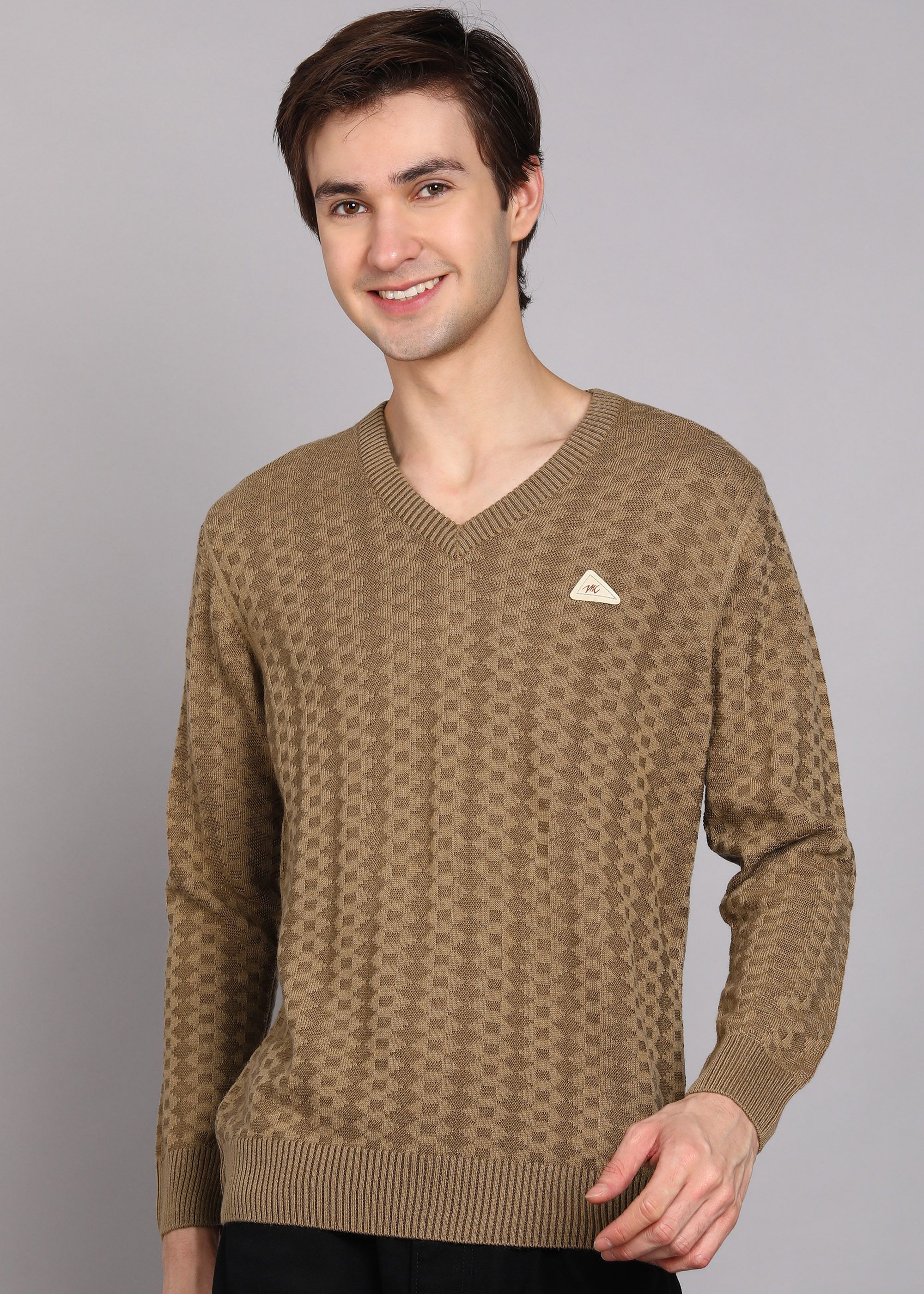 monte carlo Men Self Design V Neck Brown Sweater-picture-13