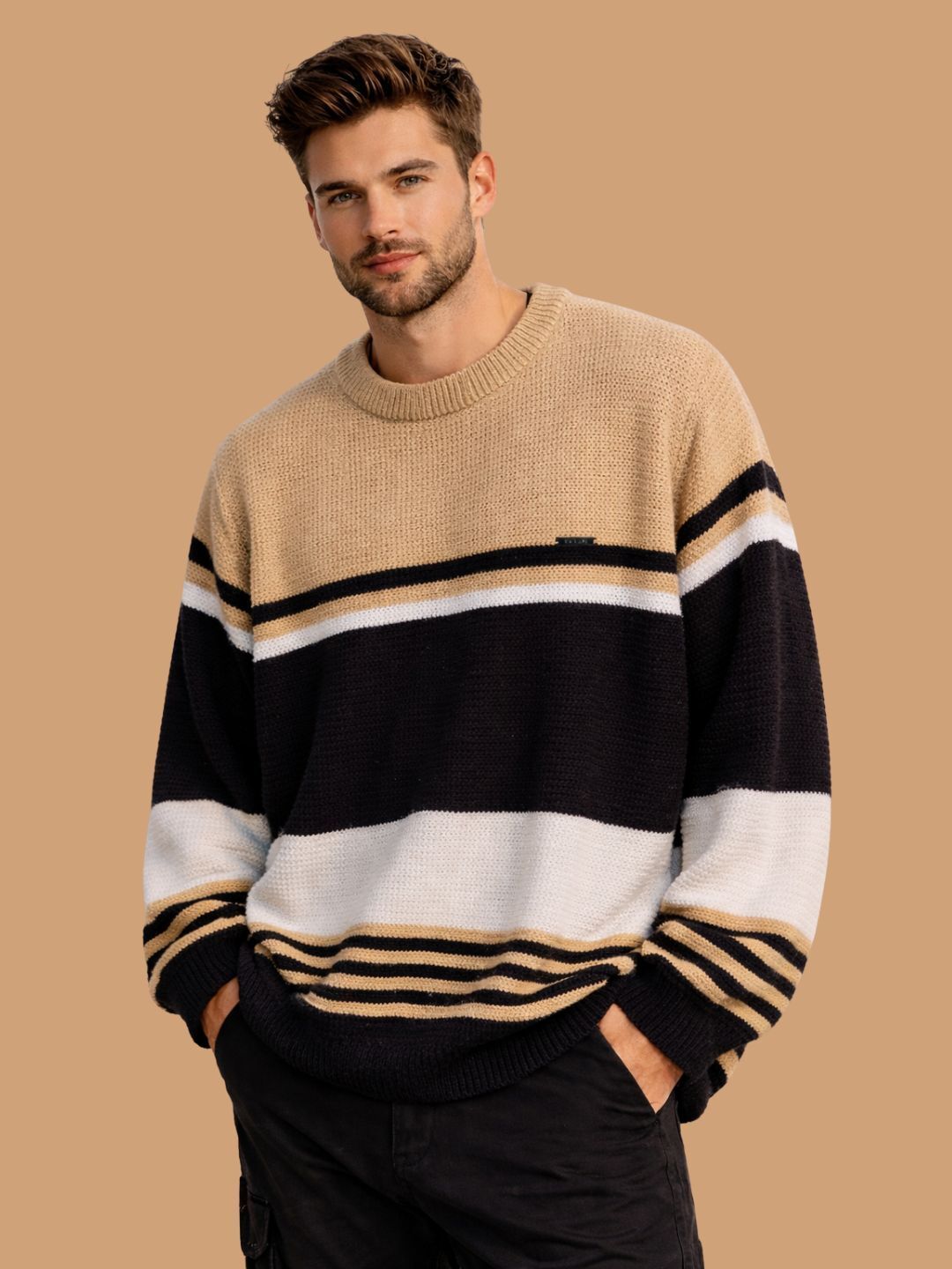way to trendy Men Solid Round Neck Maroon Sweater-picture-14