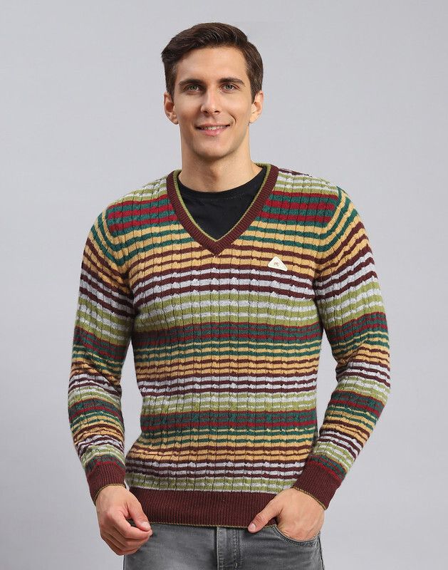 monte carlo Men Striped V Neck Multicolor Sweater-picture-12