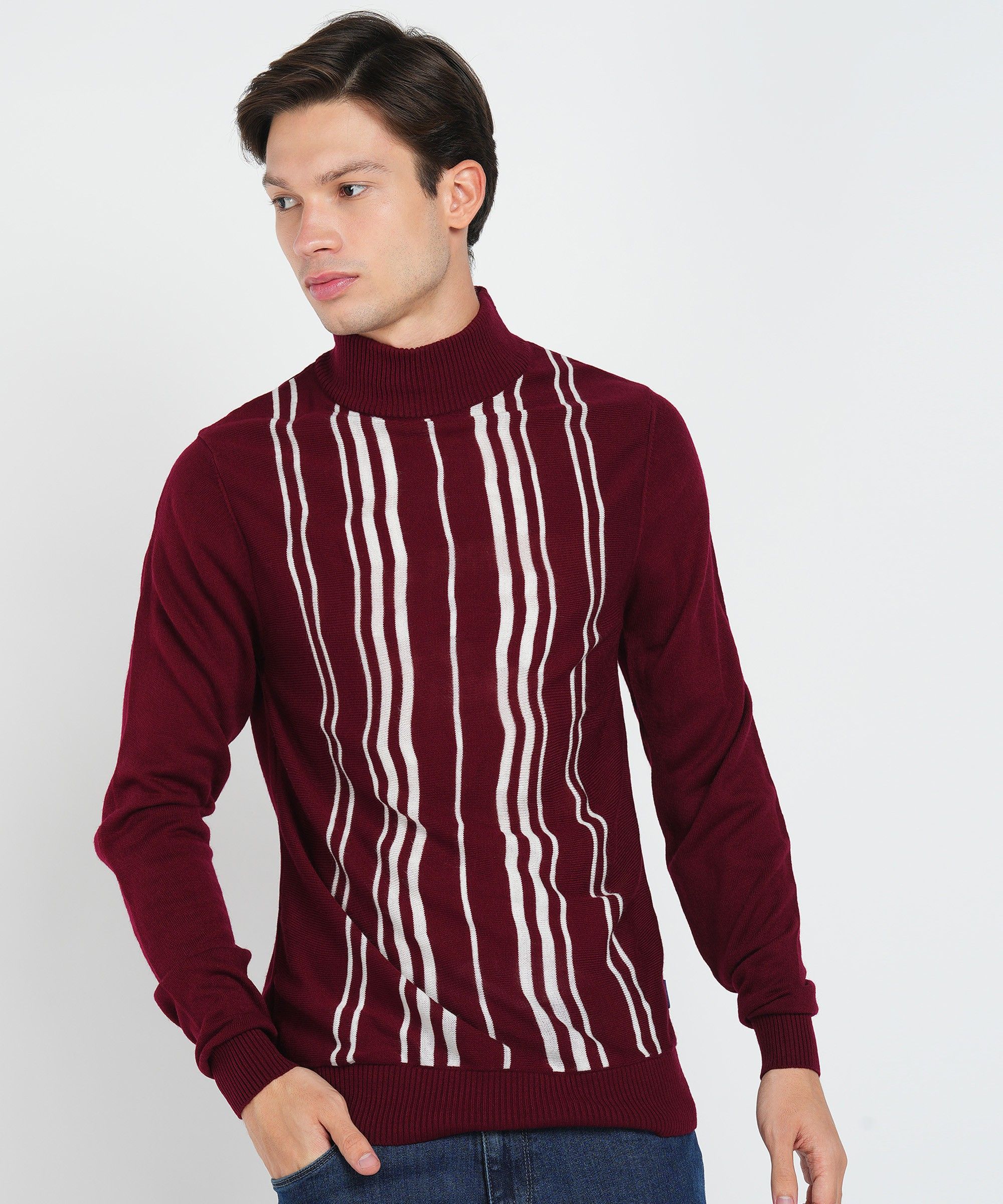 numero uno Men Woven High Neck Multicolor Sweater-picture-28