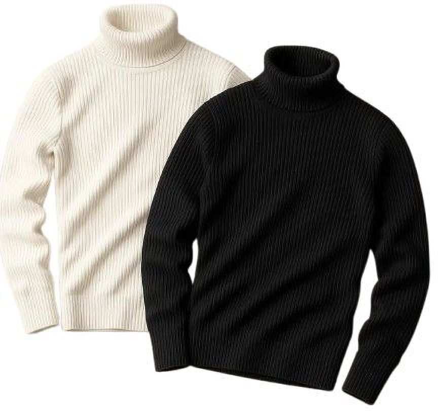 Men Solid Turtle Neck White, Black Sweater
