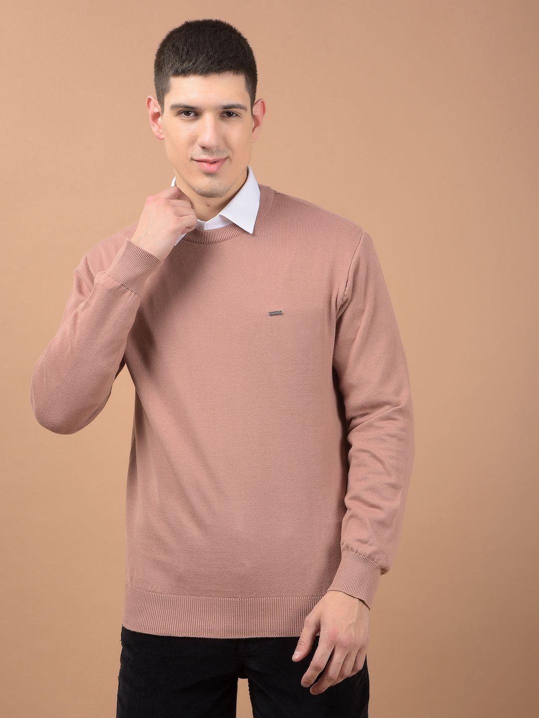 cantabil Men Solid Round Neck Pink Sweater-picture-22