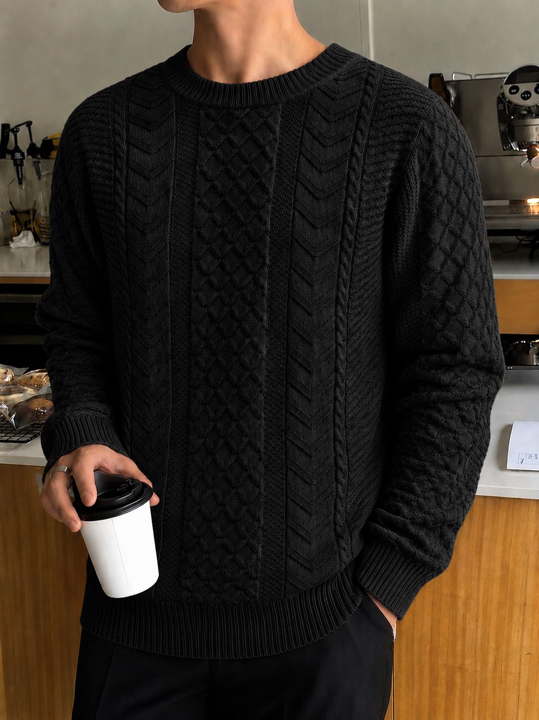 Men Graphic Print Crew Neck Black Sweater-image-27