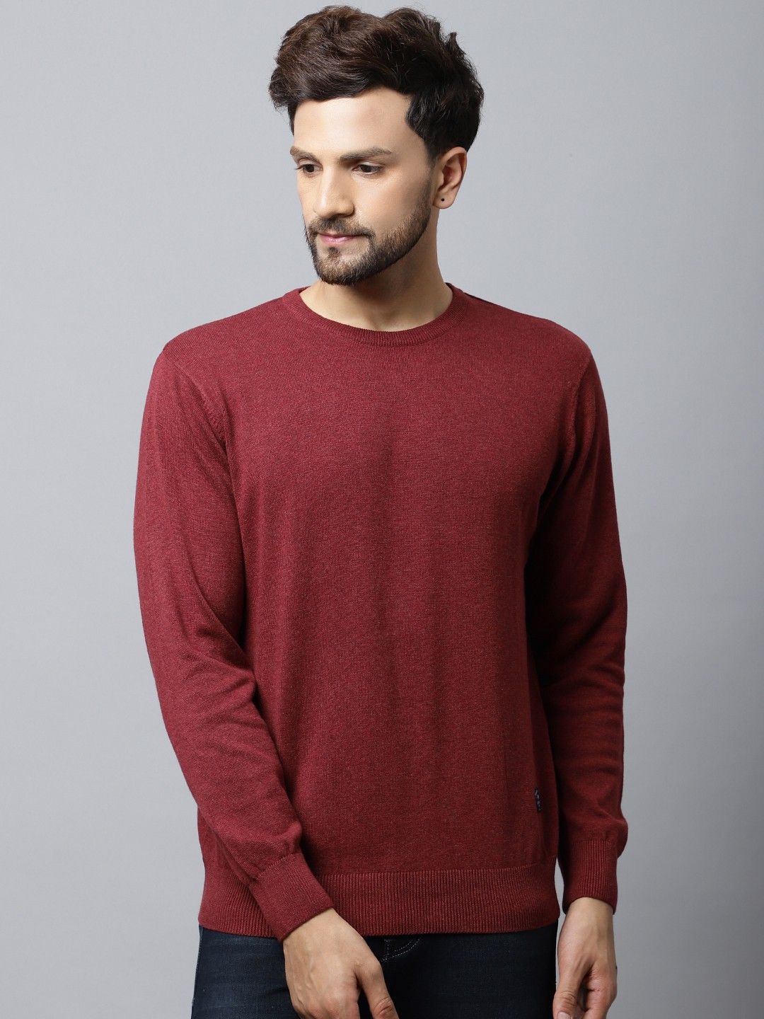 Men Solid Round Neck Maroon Sweater-image-25