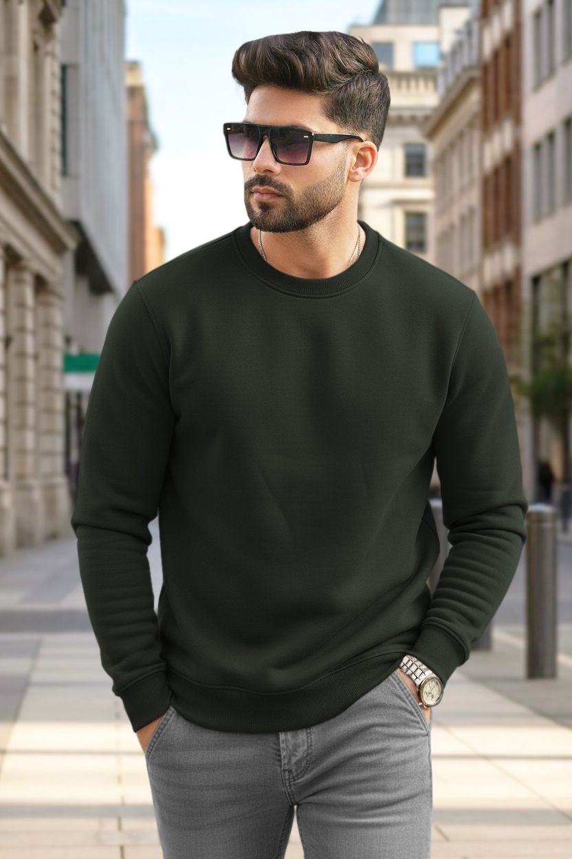 tripr Men Solid Round Neck Dark Green Sweater-picture-16