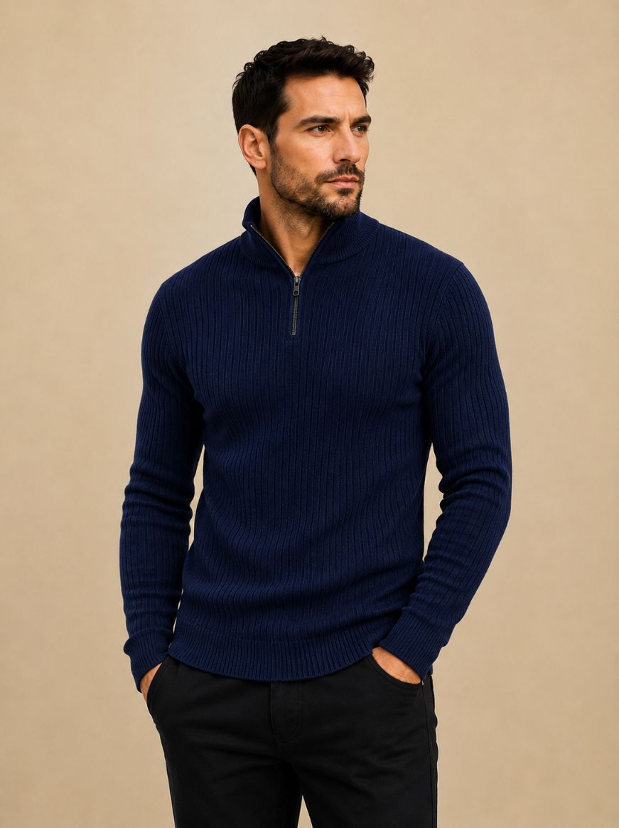 utcv Men Solid High Neck Dark Blue Sweater-picture-21