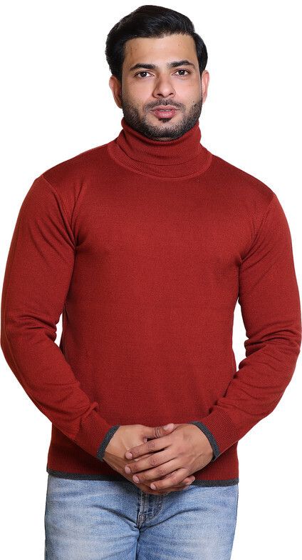 Men Solid High Neck Maroon Sweater-image-42
