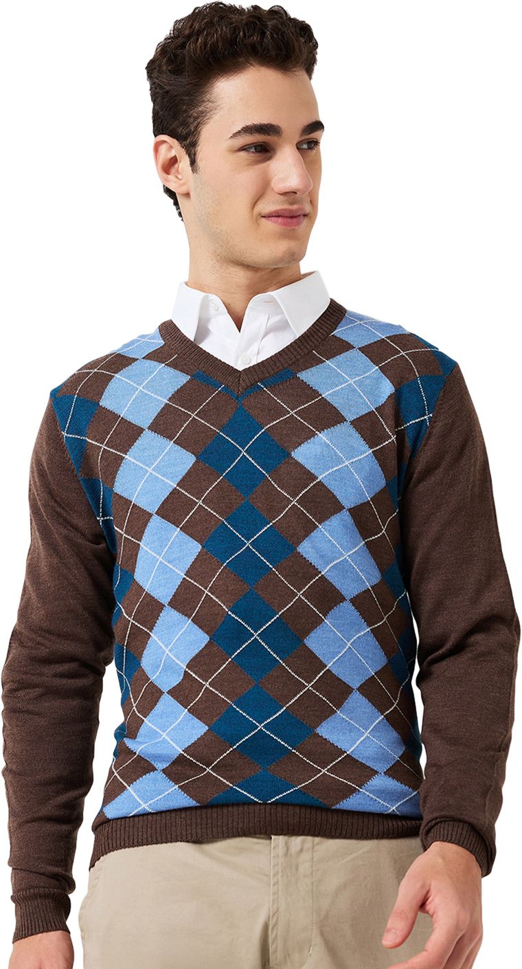 park avenue Men Argyle Round Neck Brown Sweater-picture-25