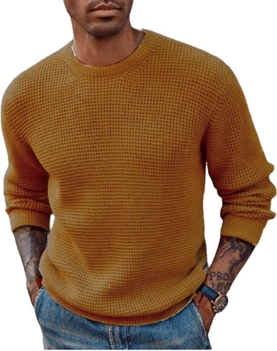 colorchakra Men Solid Round Neck Gold Sweater-picture-17