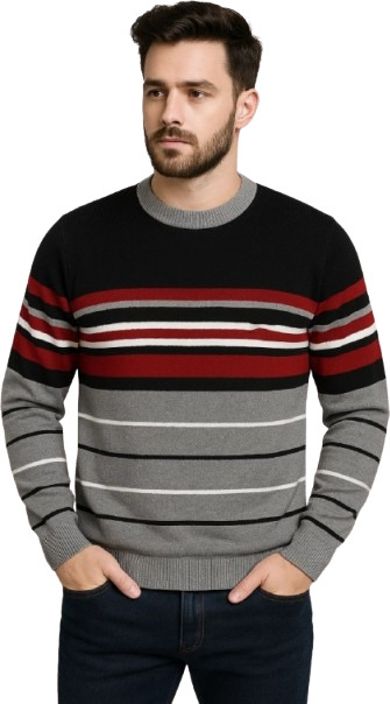 Men Striped Round Neck Multicolor Sweater-image-32
