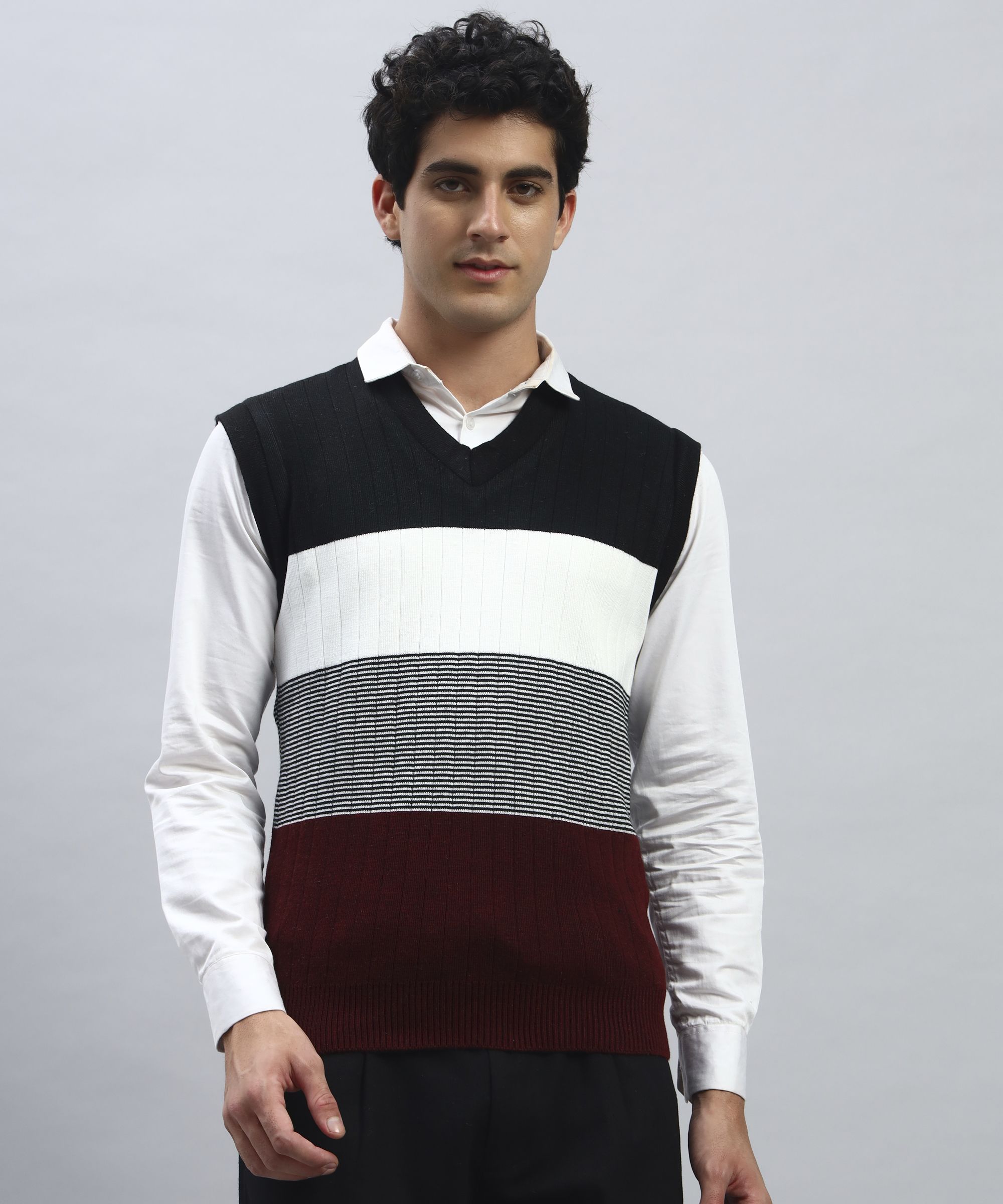 cluzive Men Striped V Neck Black Sweater-picture-14