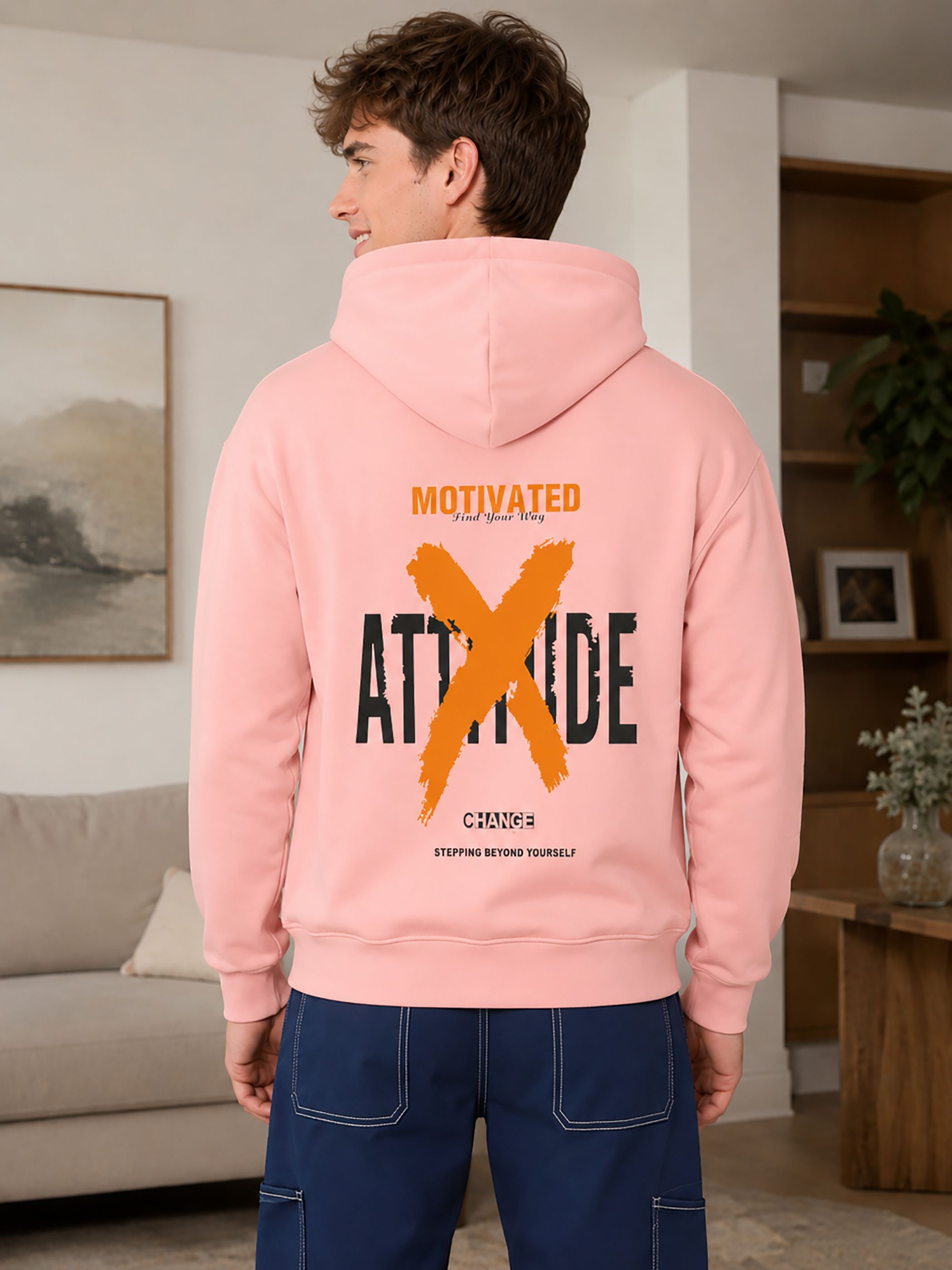 glito Men Printed Hooded Neck Orange Sweater-picture-13
