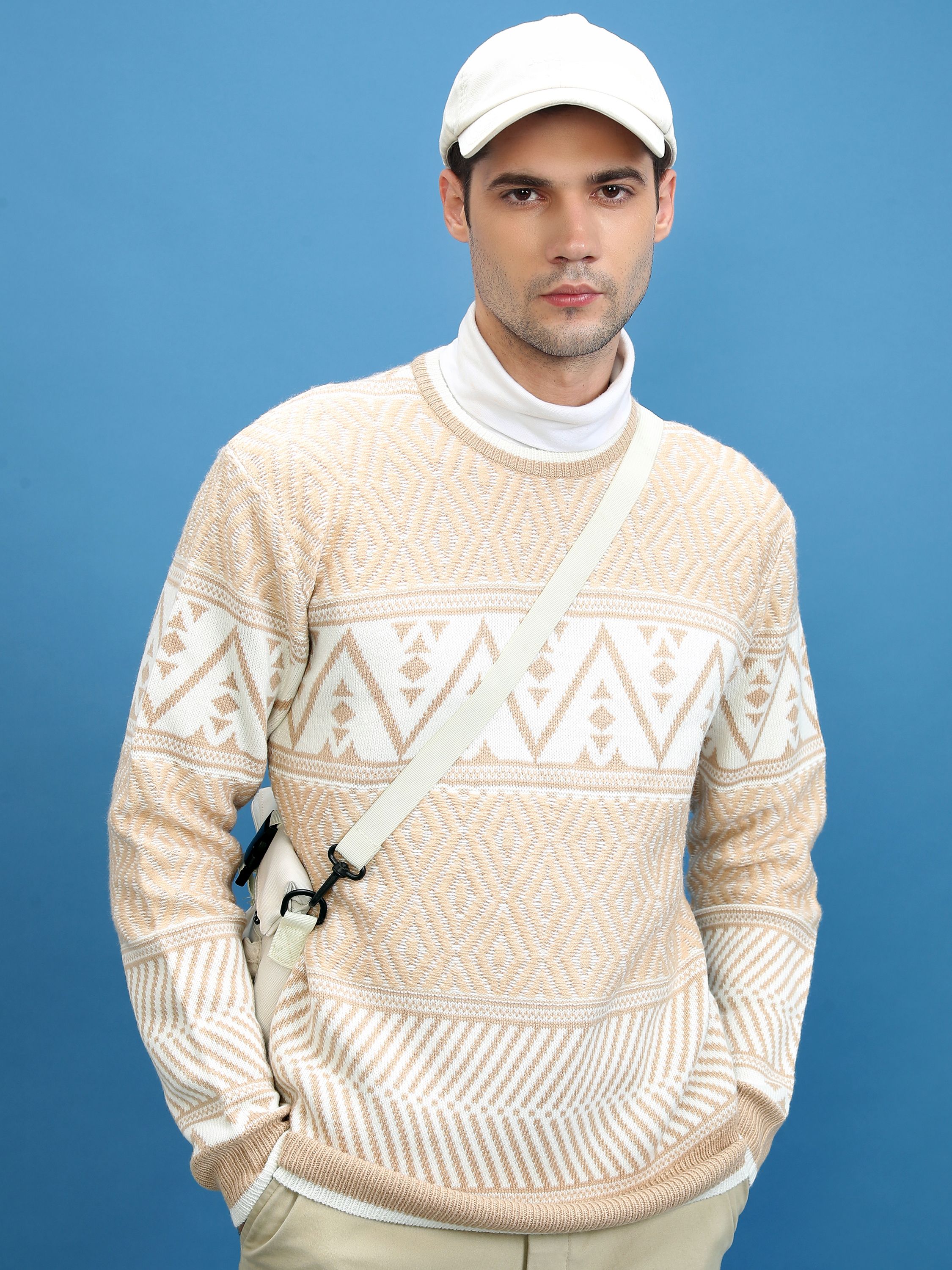 highlander Men Solid Round Neck Beige Sweater-picture-34