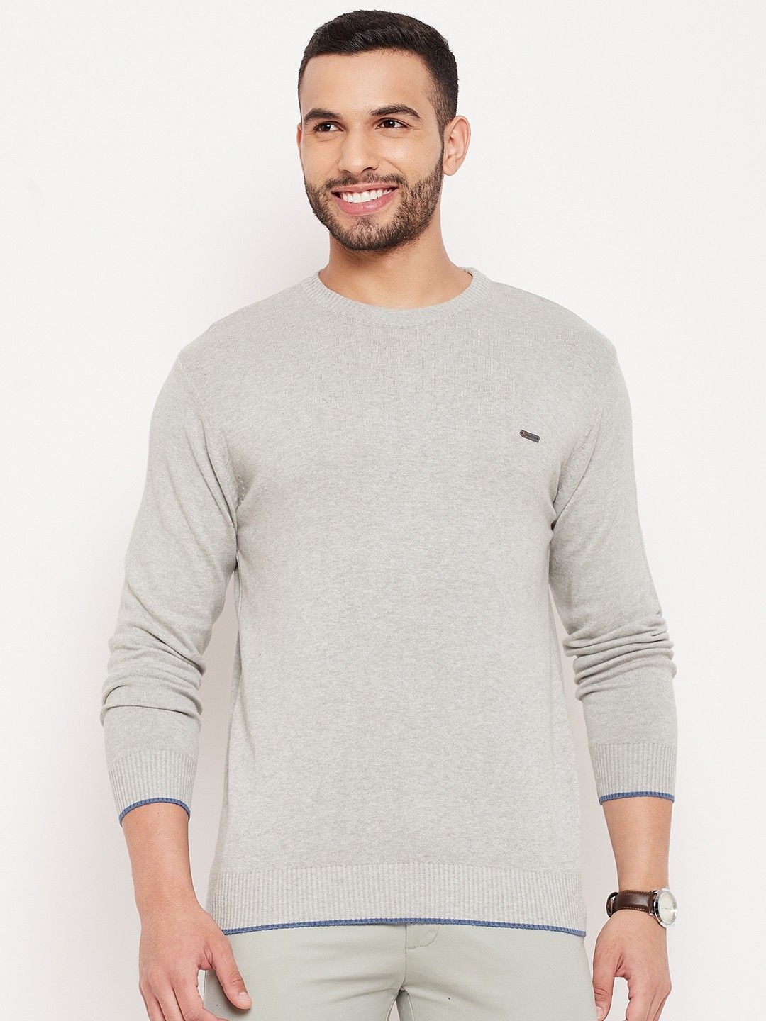 duke Men Solid Round Neck Grey Sweater-picture-17