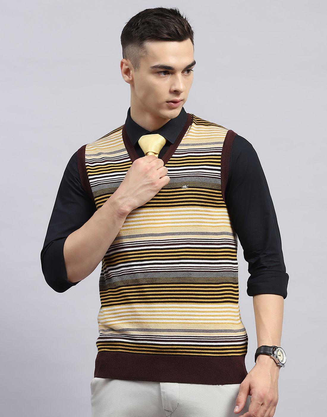 monte carlo Men Striped V Neck Multicolor Sweater-picture-16