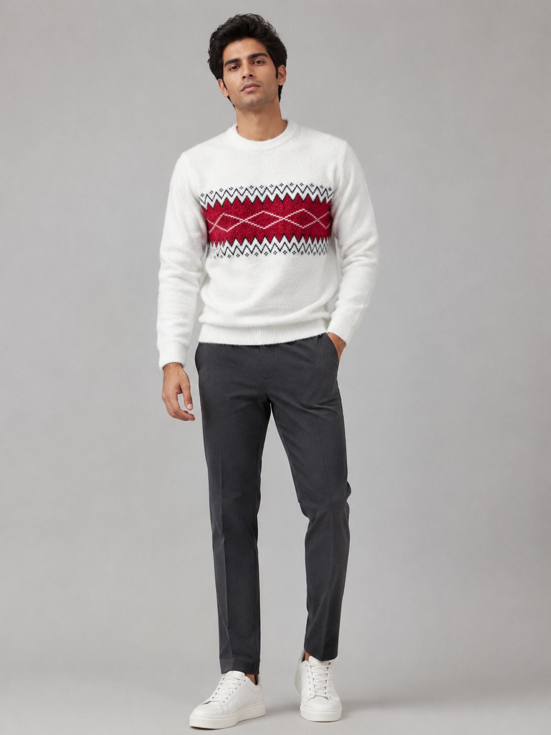 heteshe Men Self Design Round Neck Red Sweater-picture-17