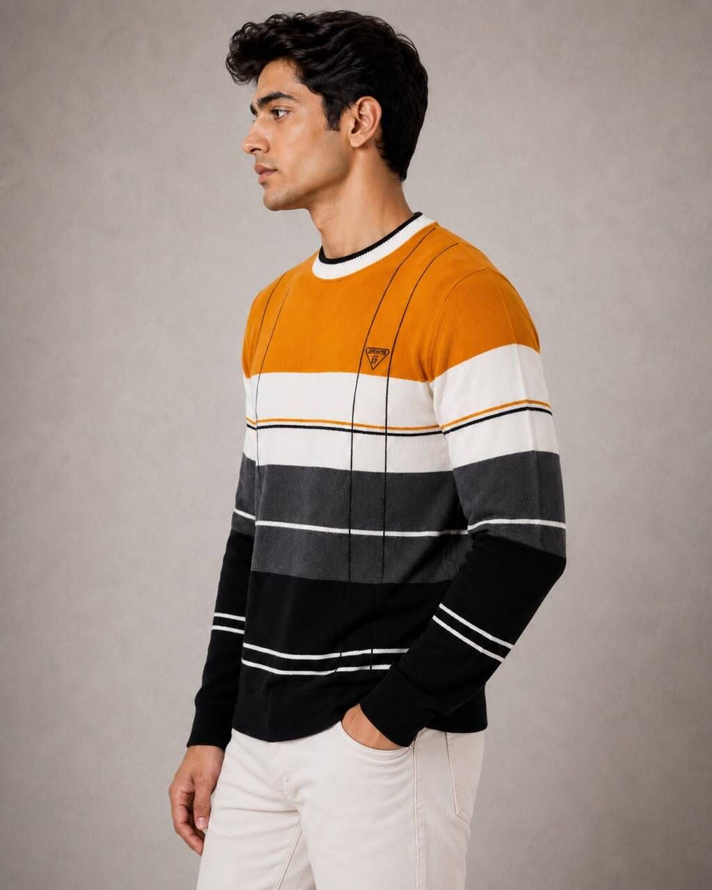 Men Solid Round Neck Reversible Orange Sweater-image-18