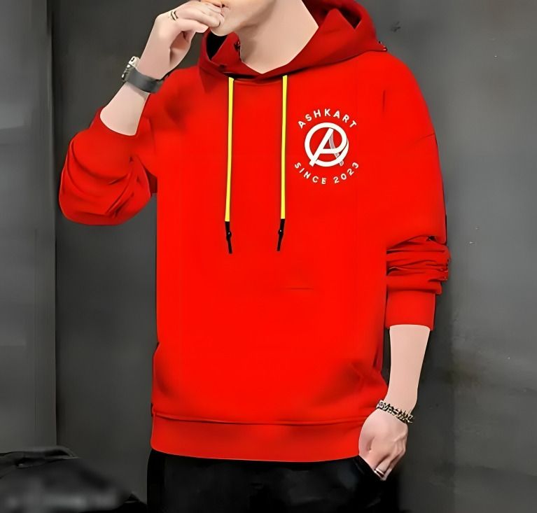 ashkart Men Graphic Print Hooded Neck Red Sweater-picture-19