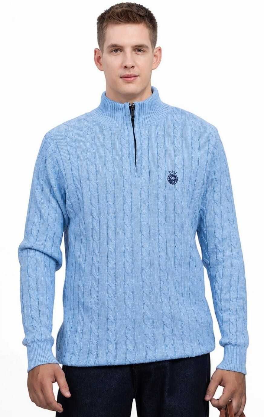 alpha club Men Self Design Turtle Neck Blue Sweater-picture-31