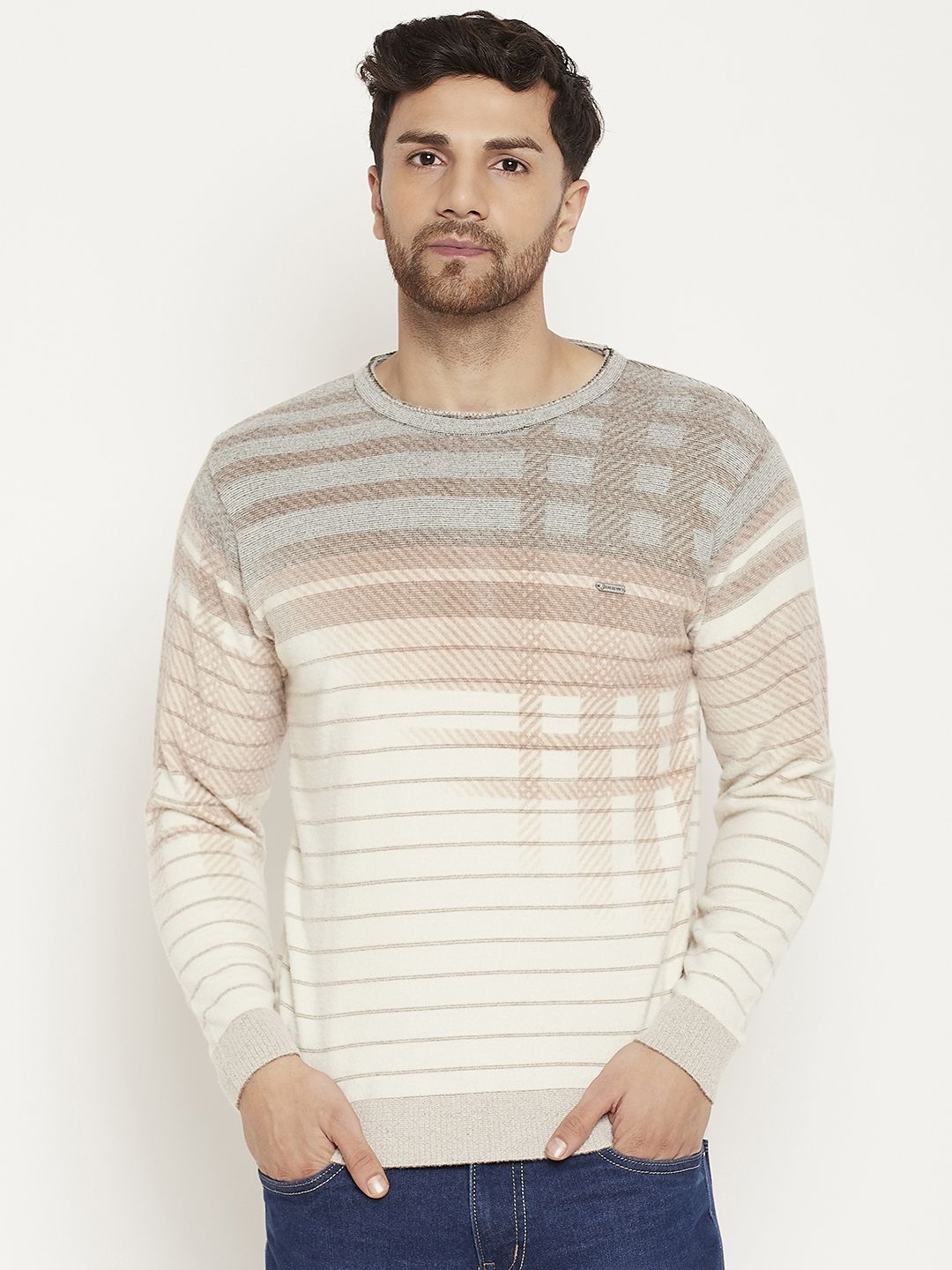 duke Men Woven Round Neck Brown Sweater-picture-24