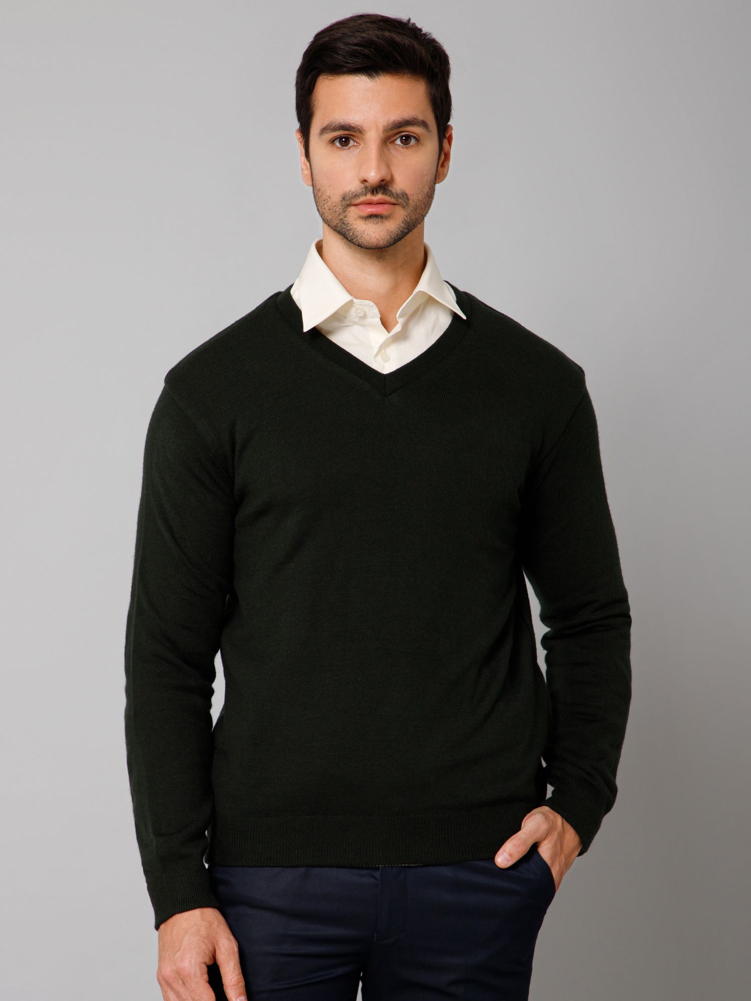 Men Solid V Neck Reversible Black Sweater-image-29