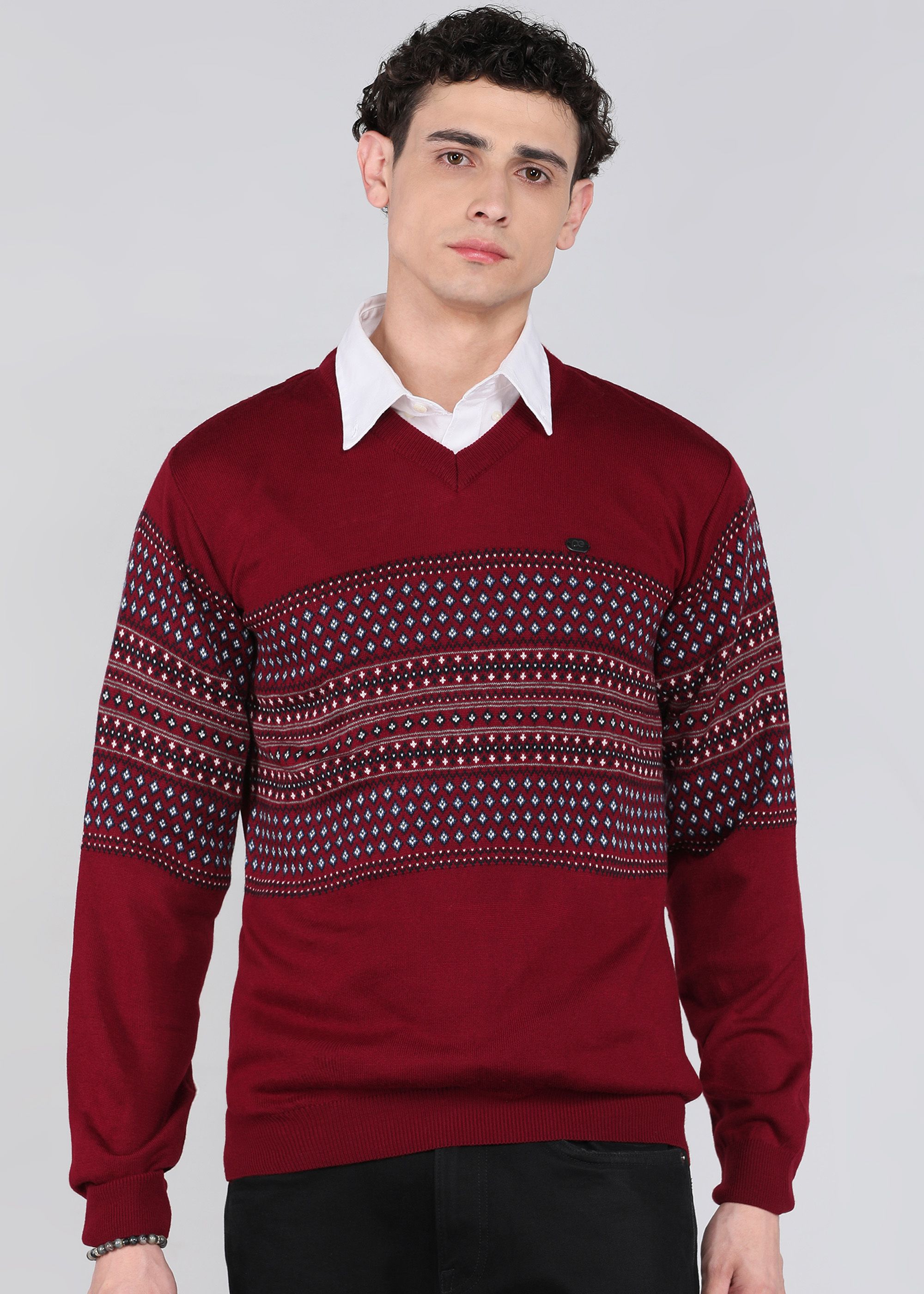 peter england Men Striped Round Neck Red Sweater-picture-34
