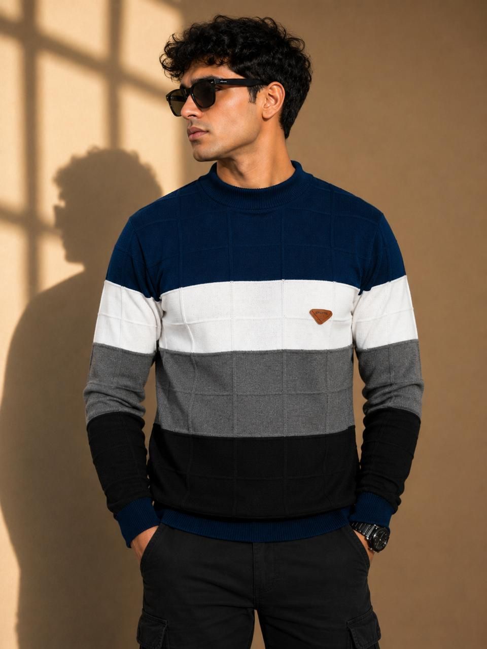 baheti impex Men Solid Round Neck Reversible Blue Sweater-picture-15