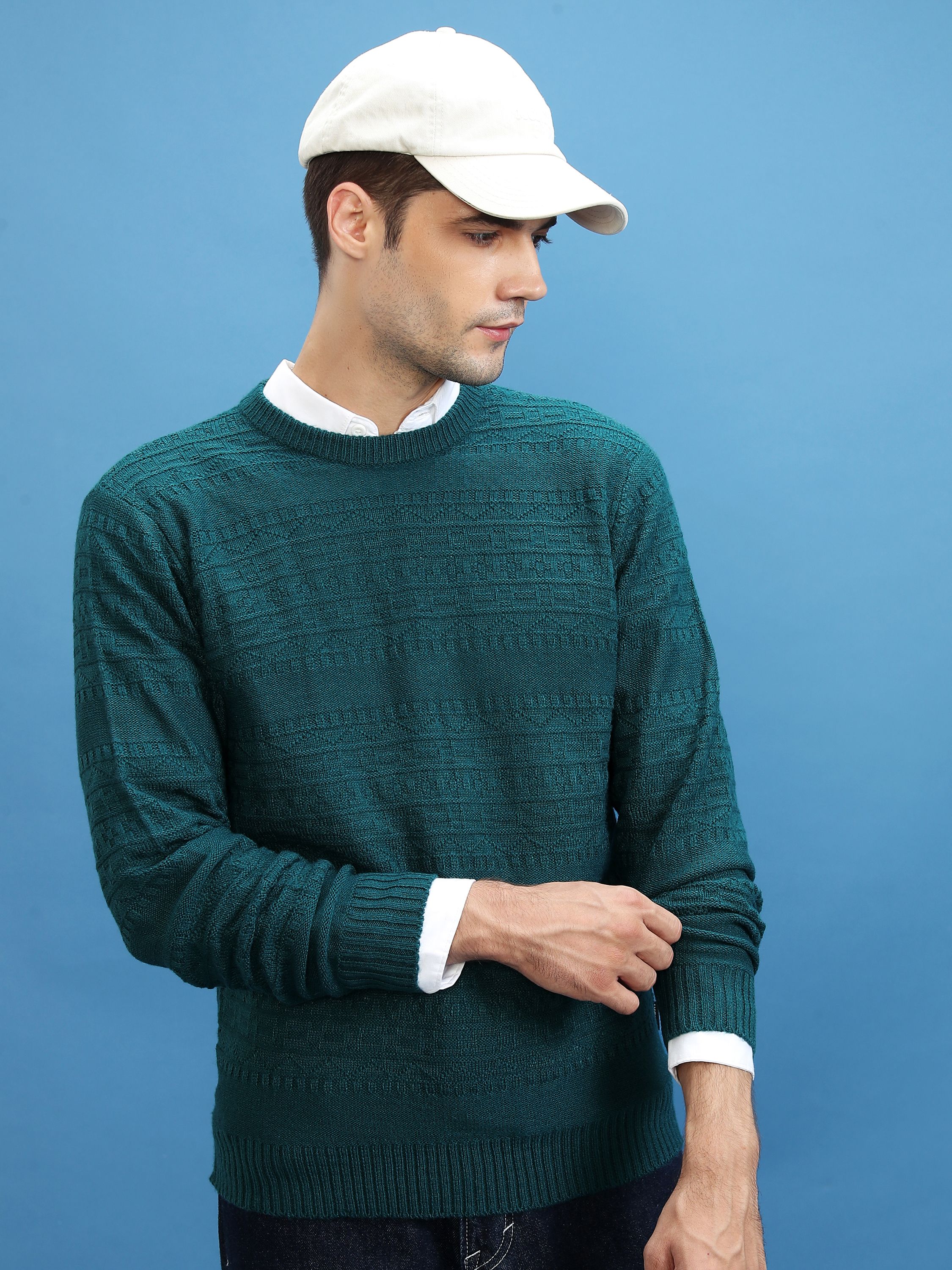 highlander Men Solid Round Neck Green Sweater-picture-35