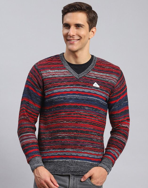 monte carlo Men Striped V Neck Multicolor Sweater-picture-34