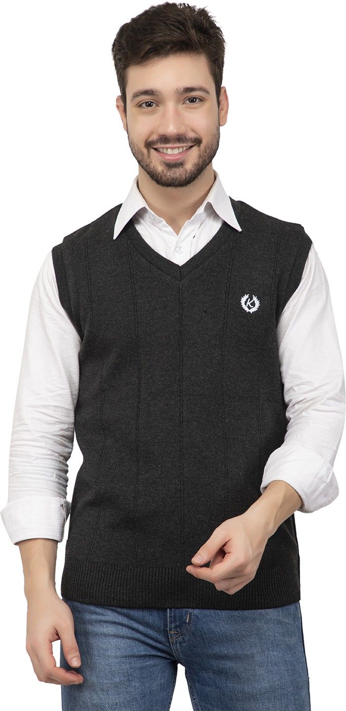 Men Solid V Neck Black Sweater-image-41