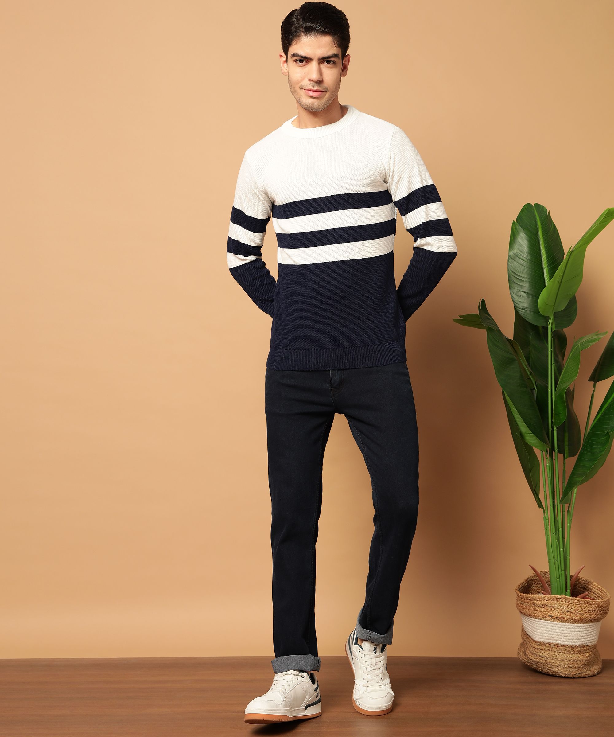 willey Men Striped Round Neck Multicolor Sweater-picture-1